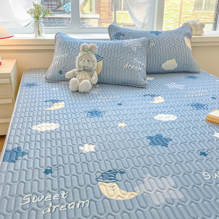 91家纺网 家纺一手货源 找家纺 柒月家居 2026新款小清新乳胶凉席三件套 星星月亮