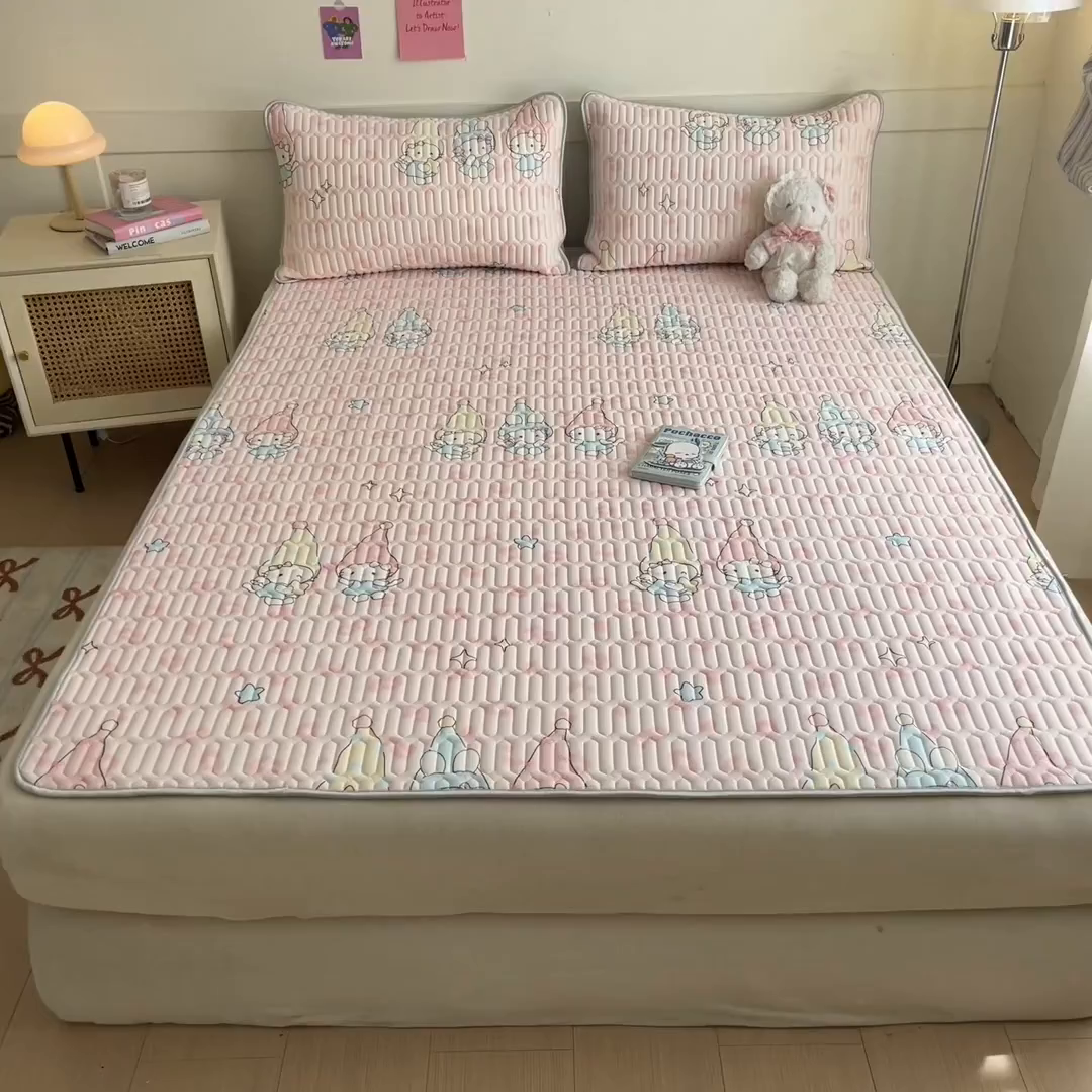 91家纺网 家纺一手货源 找家纺 柒月家居 2026新款小清新乳胶凉席三件套 豹纹精灵