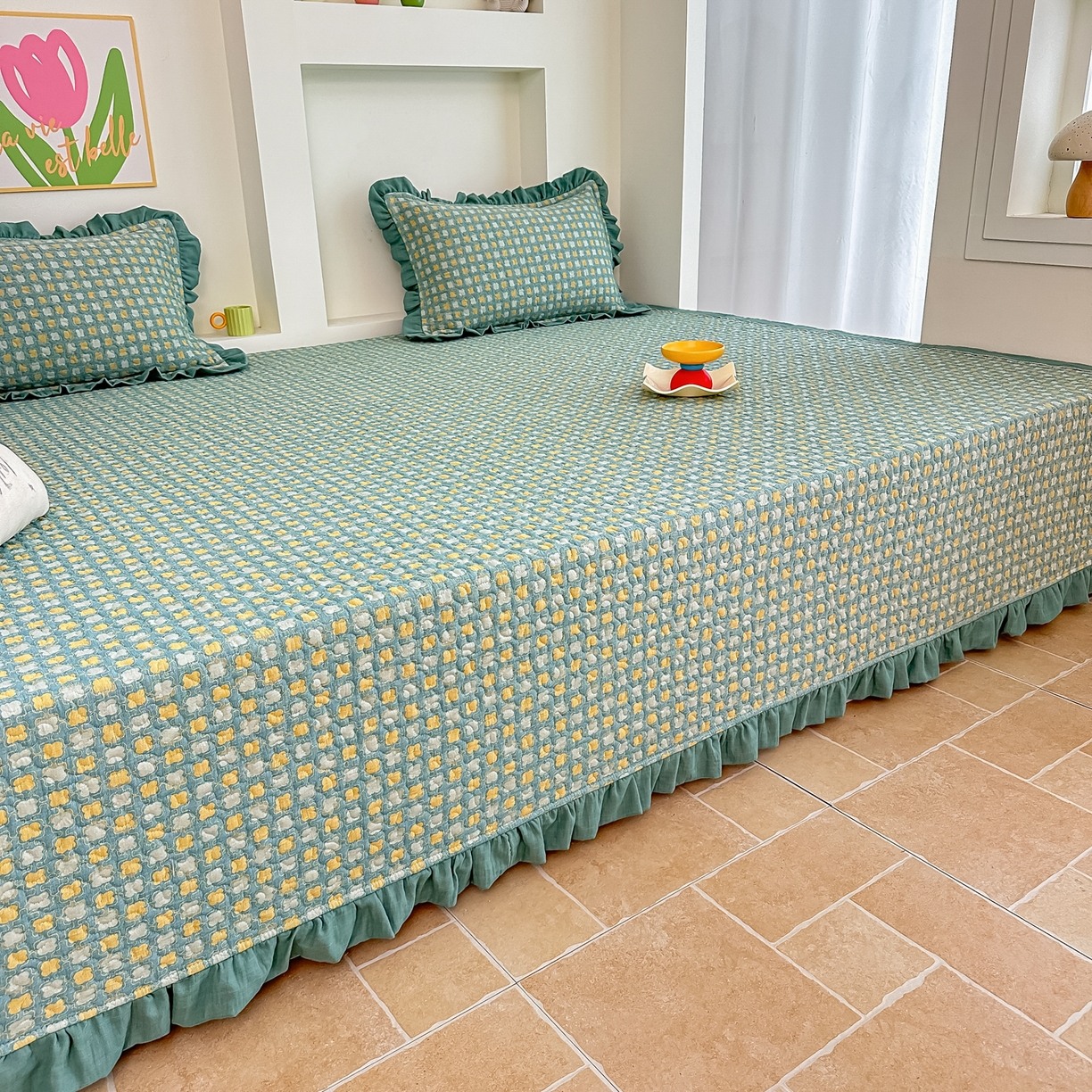 91家纺网 家纺一手货源 找家纺 （总）手艺人家纺 2026新款双层纱夹棉防滑床盖炕盖-第三批