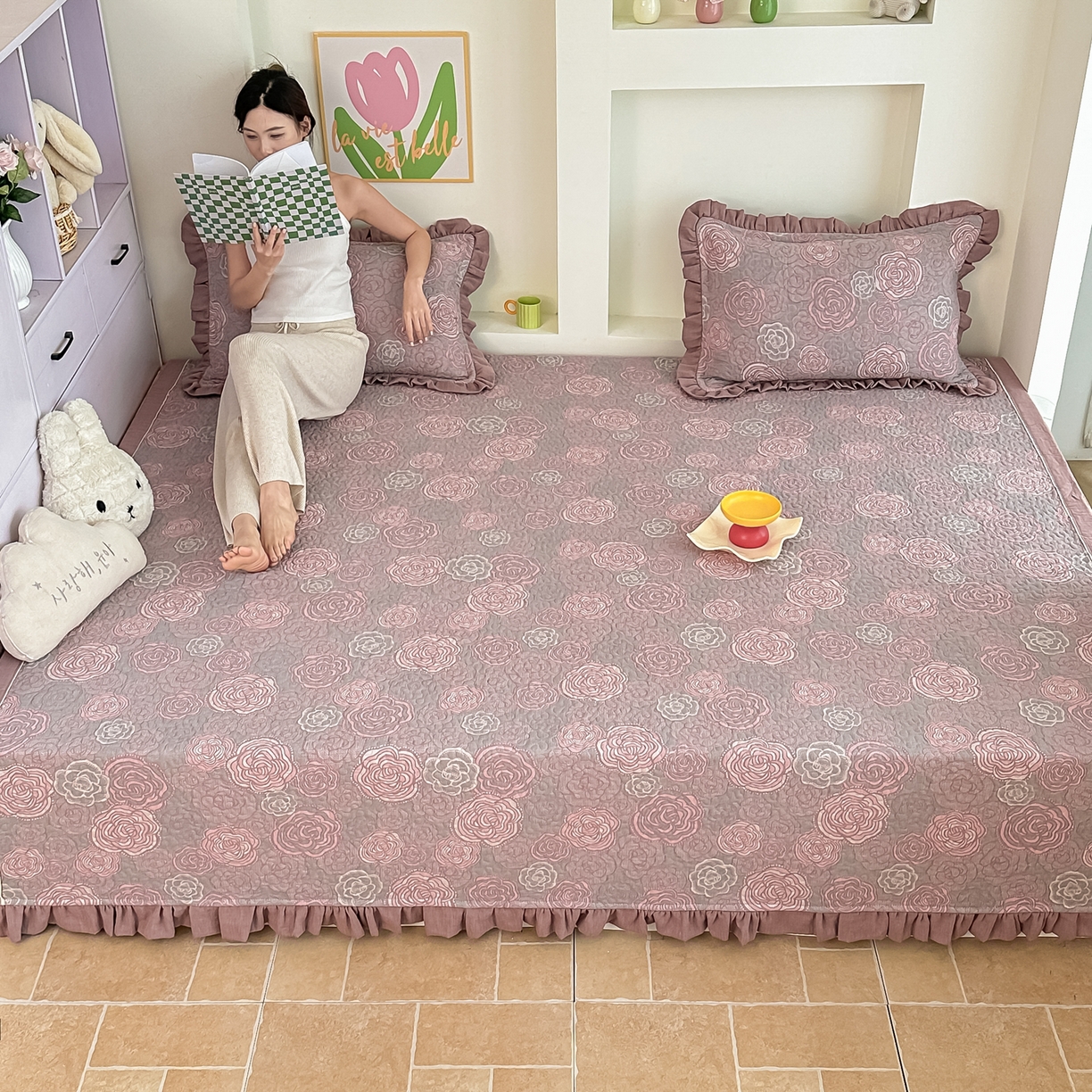 91家纺网 家纺一手货源 找家纺 手艺人家纺 2026新款双层纱夹棉防滑床盖炕盖-第三批 A29