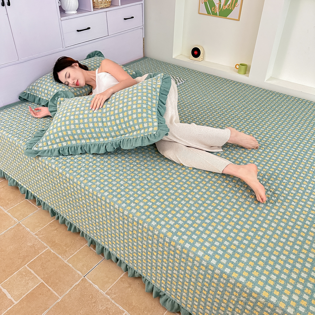 91家纺网 家纺一手货源 找家纺 （总）手艺人家纺 2026新款双层纱夹棉防滑床盖炕盖-第三批