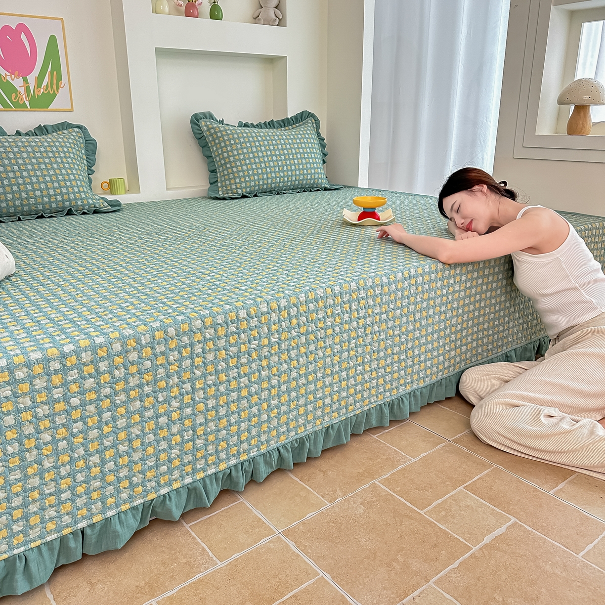 91家纺网 家纺一手货源 找家纺 （总）手艺人家纺 2026新款双层纱夹棉防滑床盖炕盖-第三批