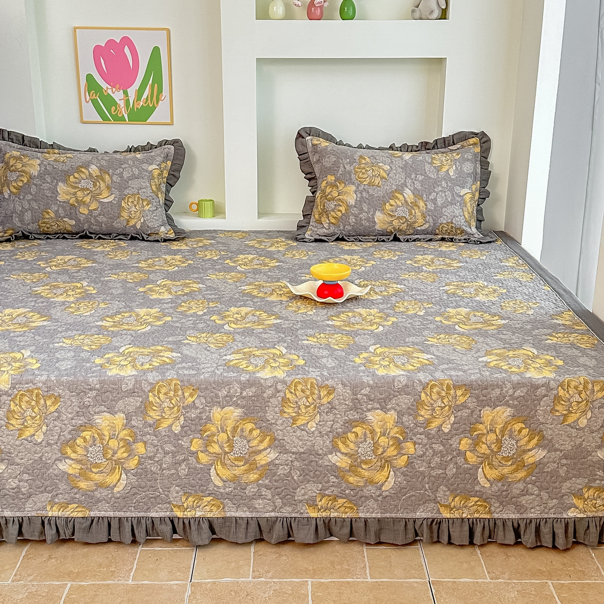 91家纺网 家纺一手货源 找家纺 手艺人家纺 2026新款双层纱夹棉防滑床盖炕盖-第三批 A30