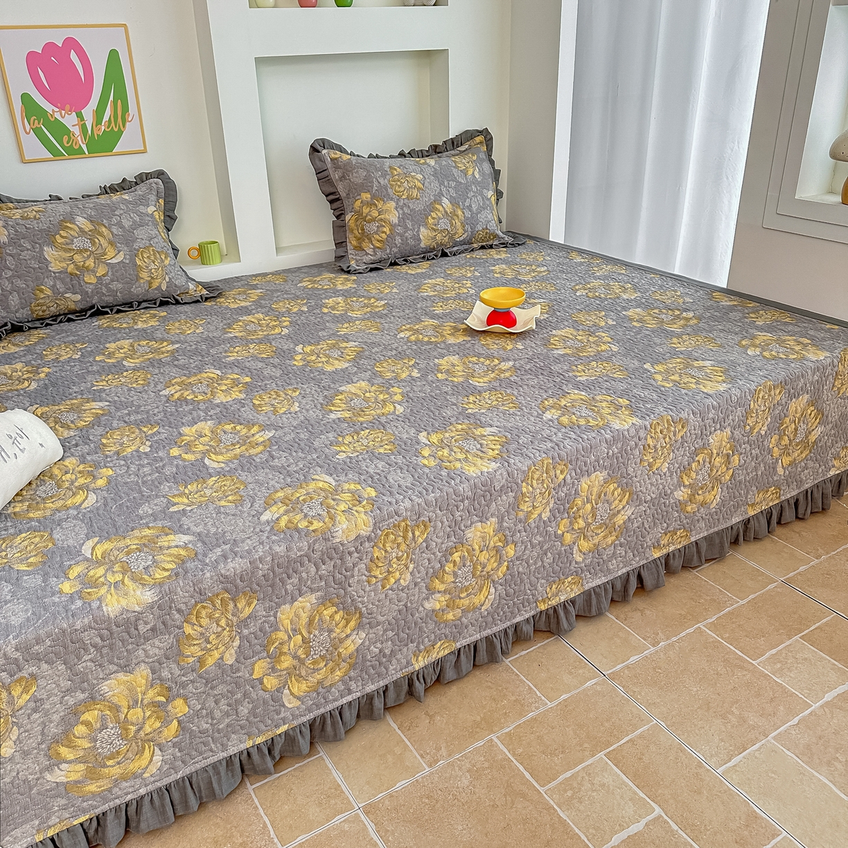 91家纺网 家纺一手货源 找家纺 手艺人家纺 2026新款双层纱夹棉防滑床盖炕盖-第三批 A30