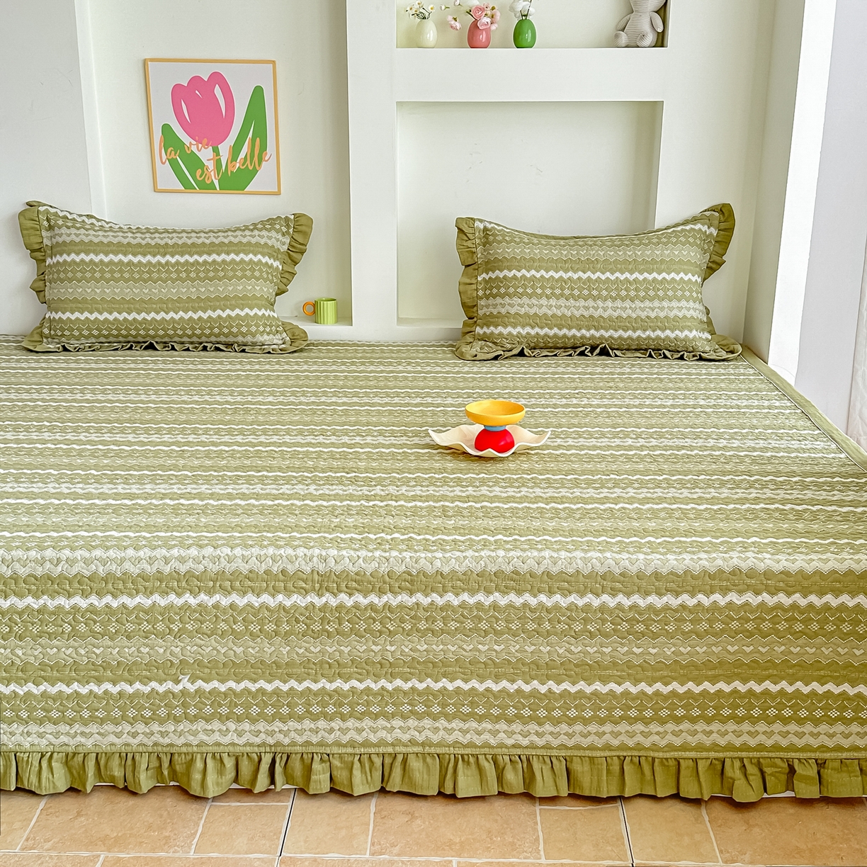 91家纺网 家纺一手货源 找家纺 手艺人家纺 2026新款双层纱夹棉防滑床盖炕盖-第三批 A33