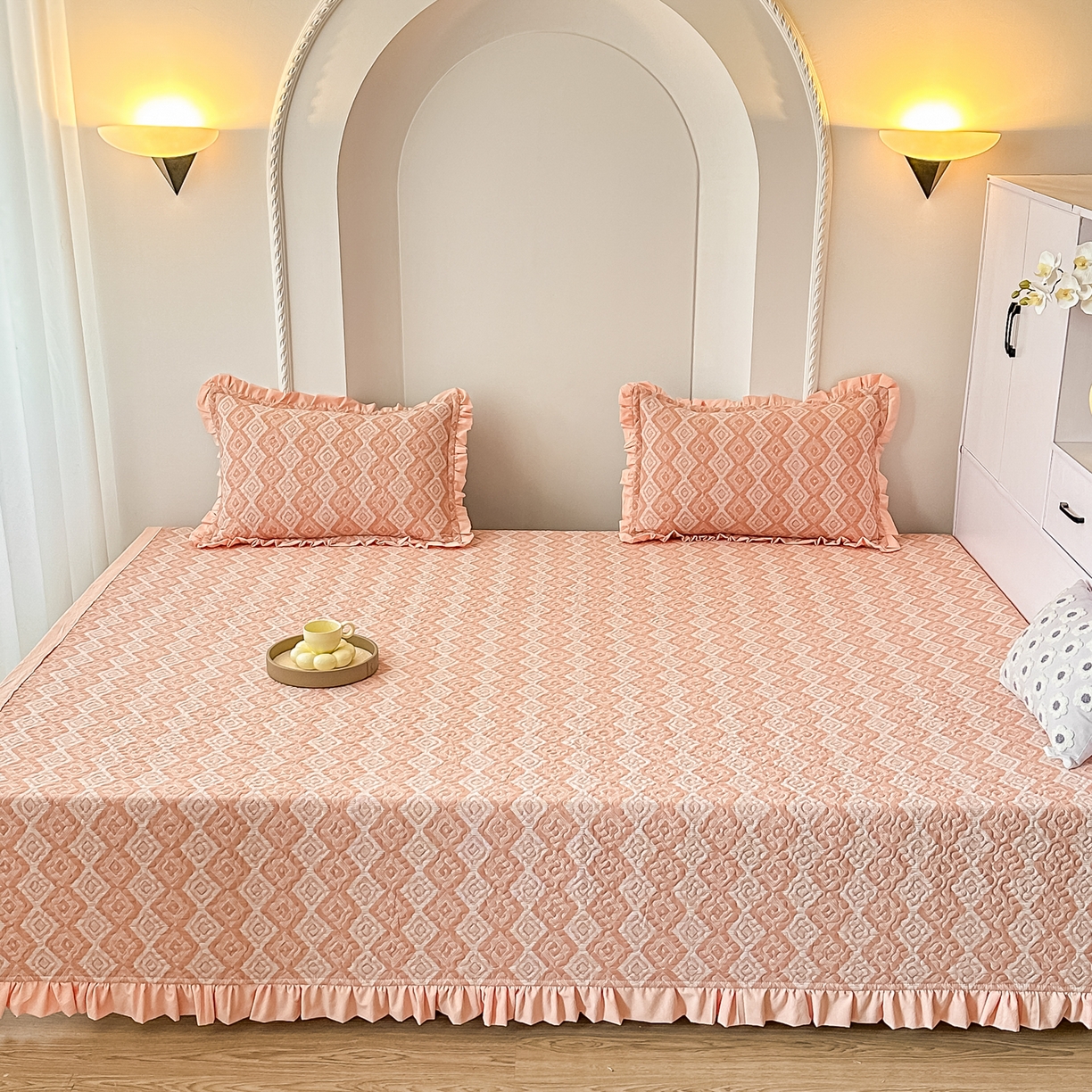 91家纺网 家纺一手货源 找家纺 手艺人家纺 2026新款双层纱夹棉防滑床盖炕盖-第三批 A37