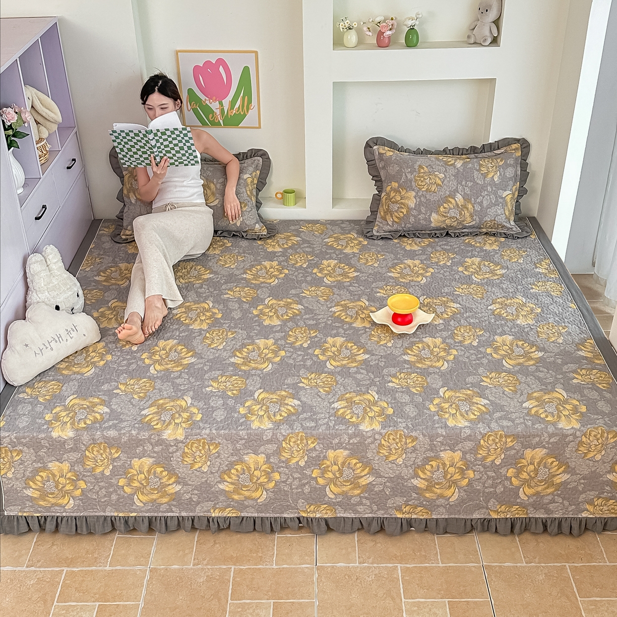 91家纺网 家纺一手货源 找家纺 手艺人家纺 2026新款双层纱夹棉防滑床盖炕盖-第三批 A30