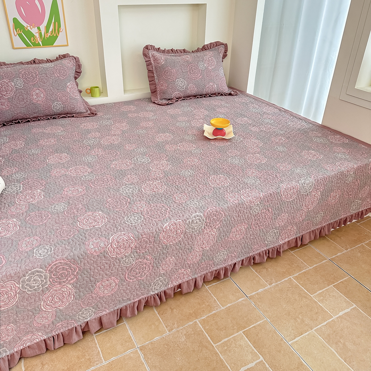 91家纺网 家纺一手货源 找家纺 手艺人家纺 2026新款双层纱夹棉防滑床盖炕盖-第三批 A29