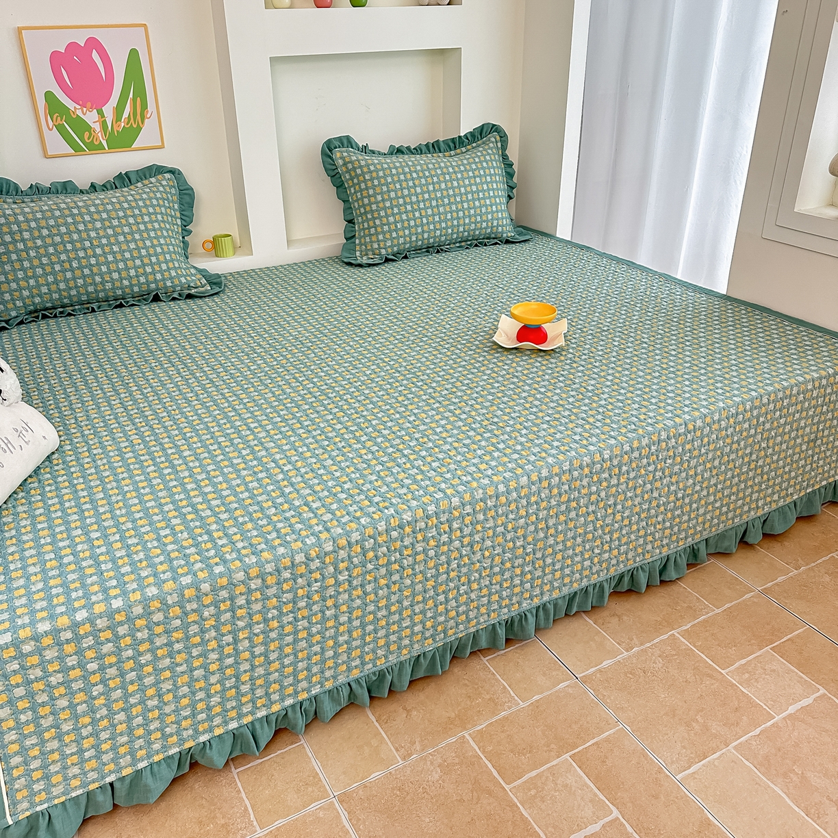 91家纺网 家纺一手货源 找家纺 手艺人家纺 2026新款双层纱夹棉防滑床盖炕盖-第三批 A31