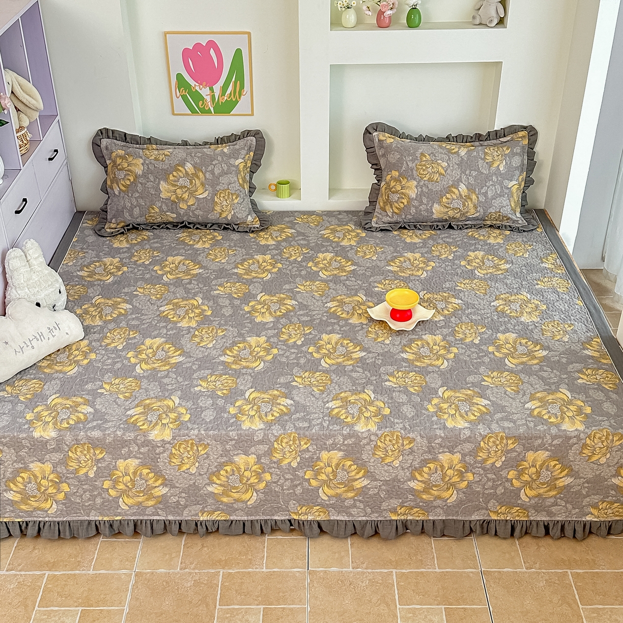 91家纺网 家纺一手货源 找家纺 手艺人家纺 2026新款双层纱夹棉防滑床盖炕盖-第三批 A30