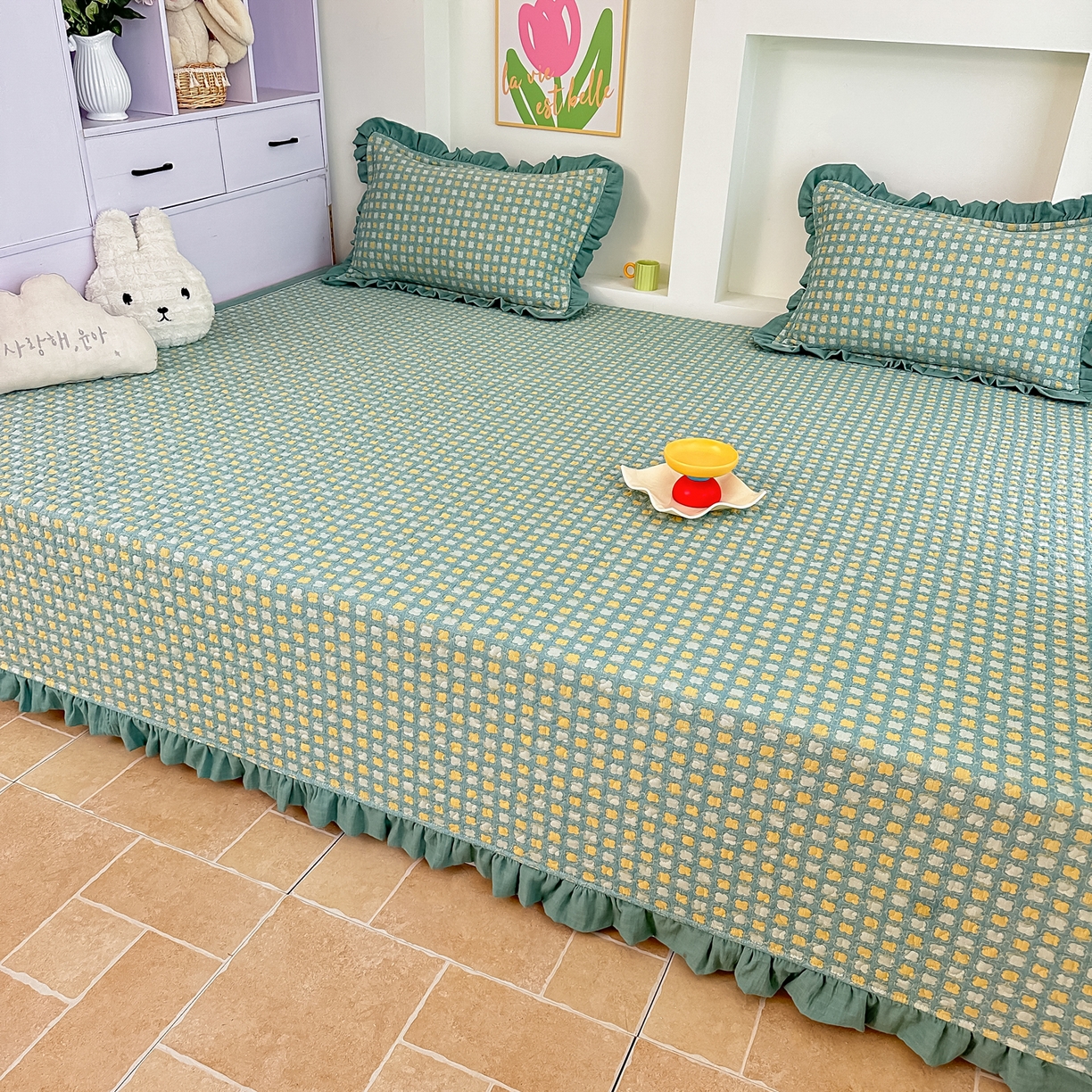 91家纺网 家纺一手货源 找家纺 手艺人家纺 2026新款双层纱夹棉防滑床盖炕盖-第三批 A31