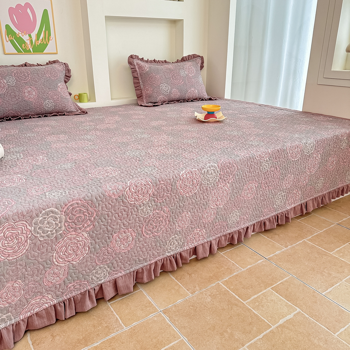 91家纺网 家纺一手货源 找家纺 手艺人家纺 2026新款双层纱夹棉防滑床盖炕盖-第三批 A29