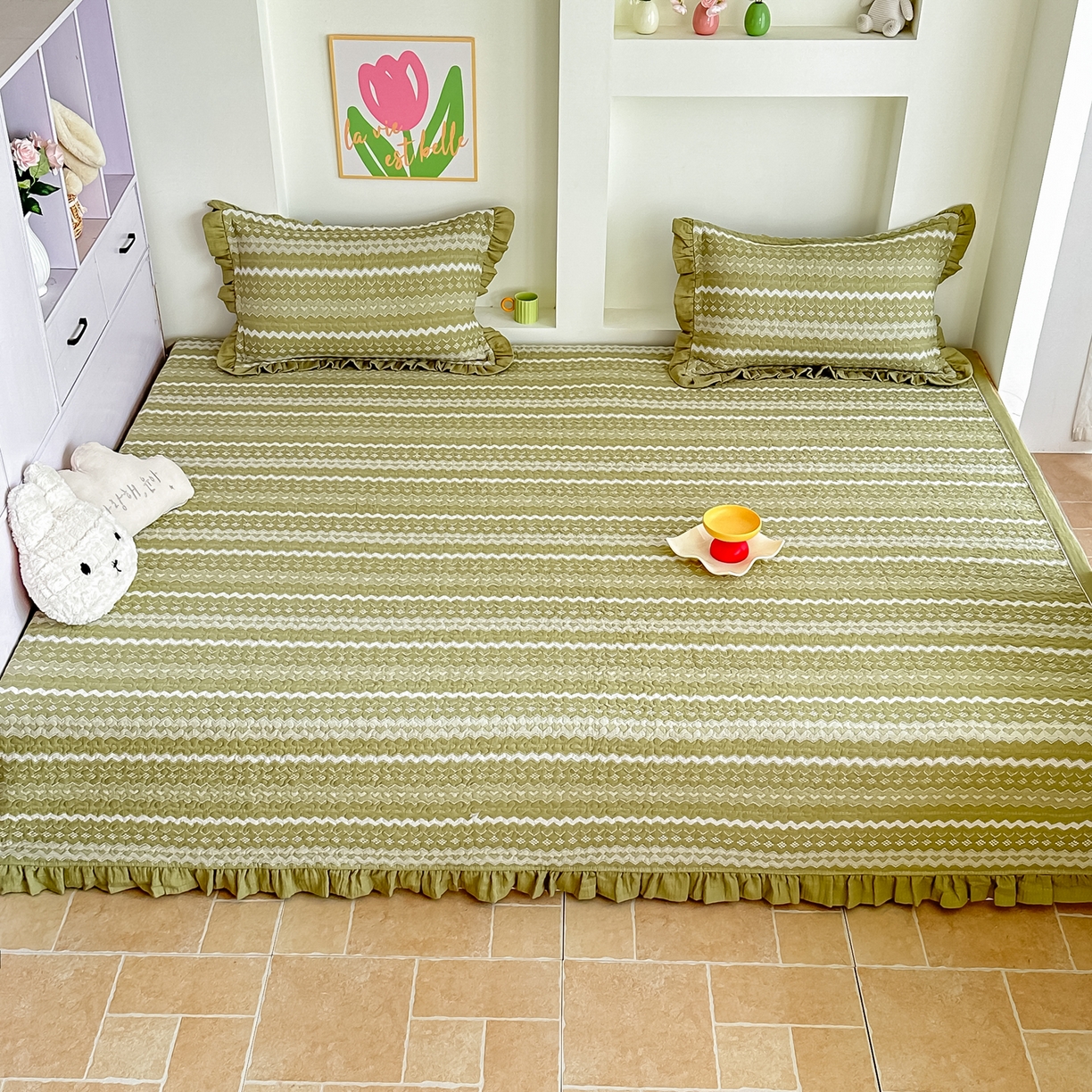 91家纺网 家纺一手货源 找家纺 手艺人家纺 2026新款双层纱夹棉防滑床盖炕盖-第三批 A33