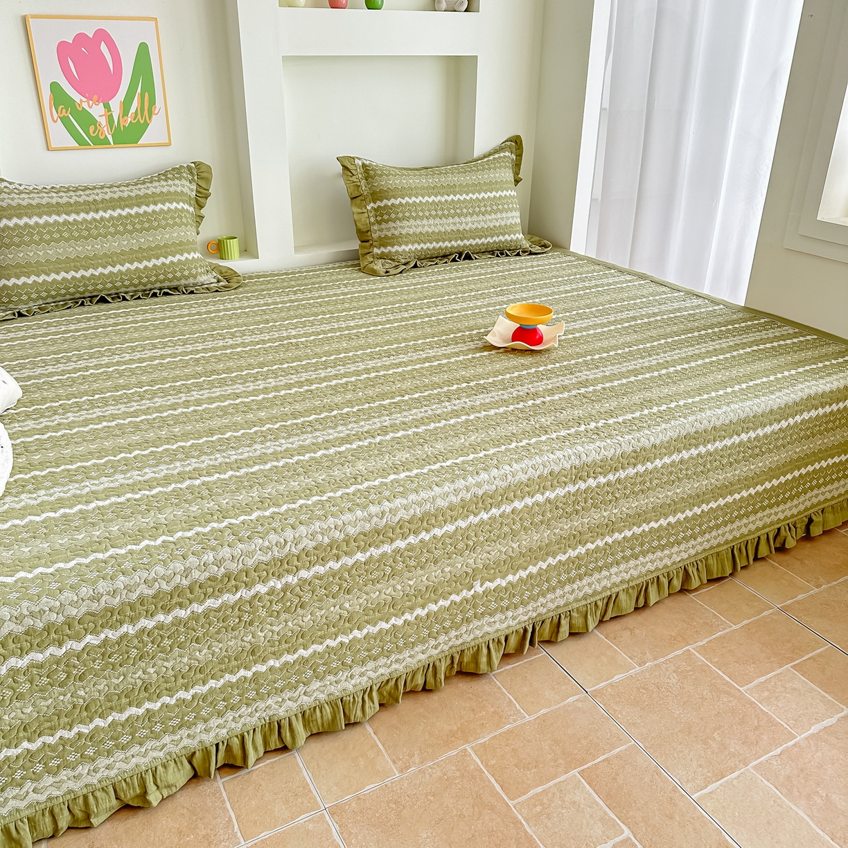 91家纺网 家纺一手货源 找家纺 手艺人家纺 2026新款双层纱夹棉防滑床盖炕盖-第三批 A33