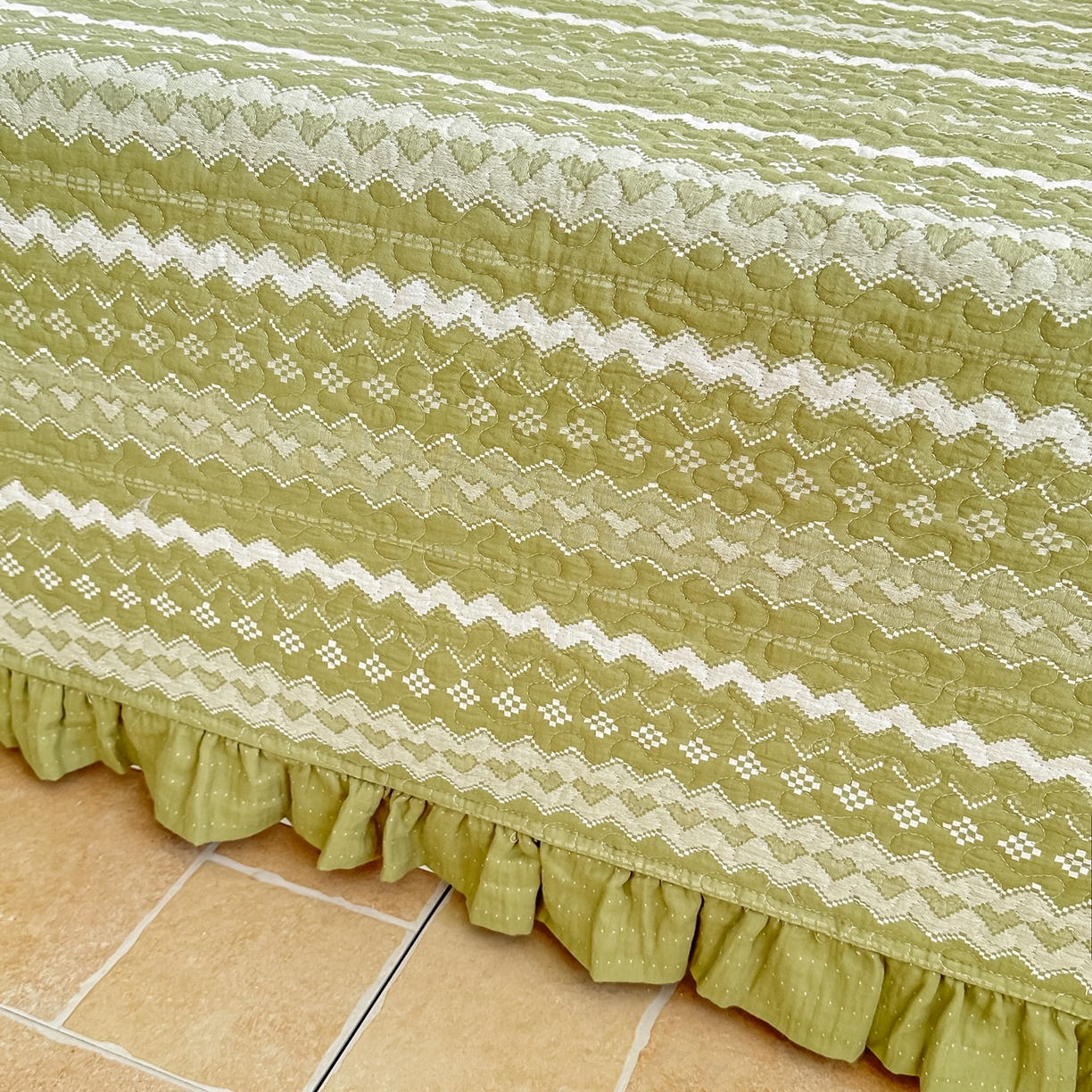 91家纺网 家纺一手货源 找家纺 手艺人家纺 2026新款双层纱夹棉防滑床盖炕盖-第三批 A33