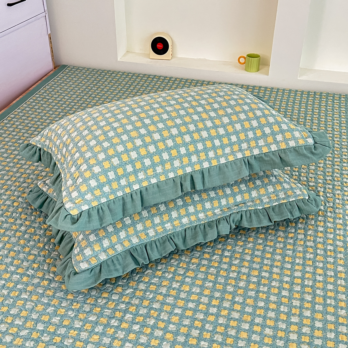 91家纺网 家纺一手货源 找家纺 手艺人家纺 2026新款双层纱夹棉防滑床盖炕盖-第三批 A31