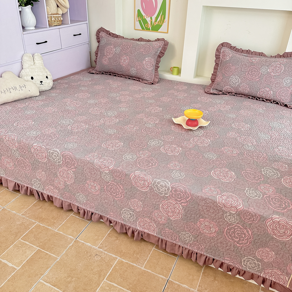 91家纺网 家纺一手货源 找家纺 手艺人家纺 2026新款双层纱夹棉防滑床盖炕盖-第三批 A29