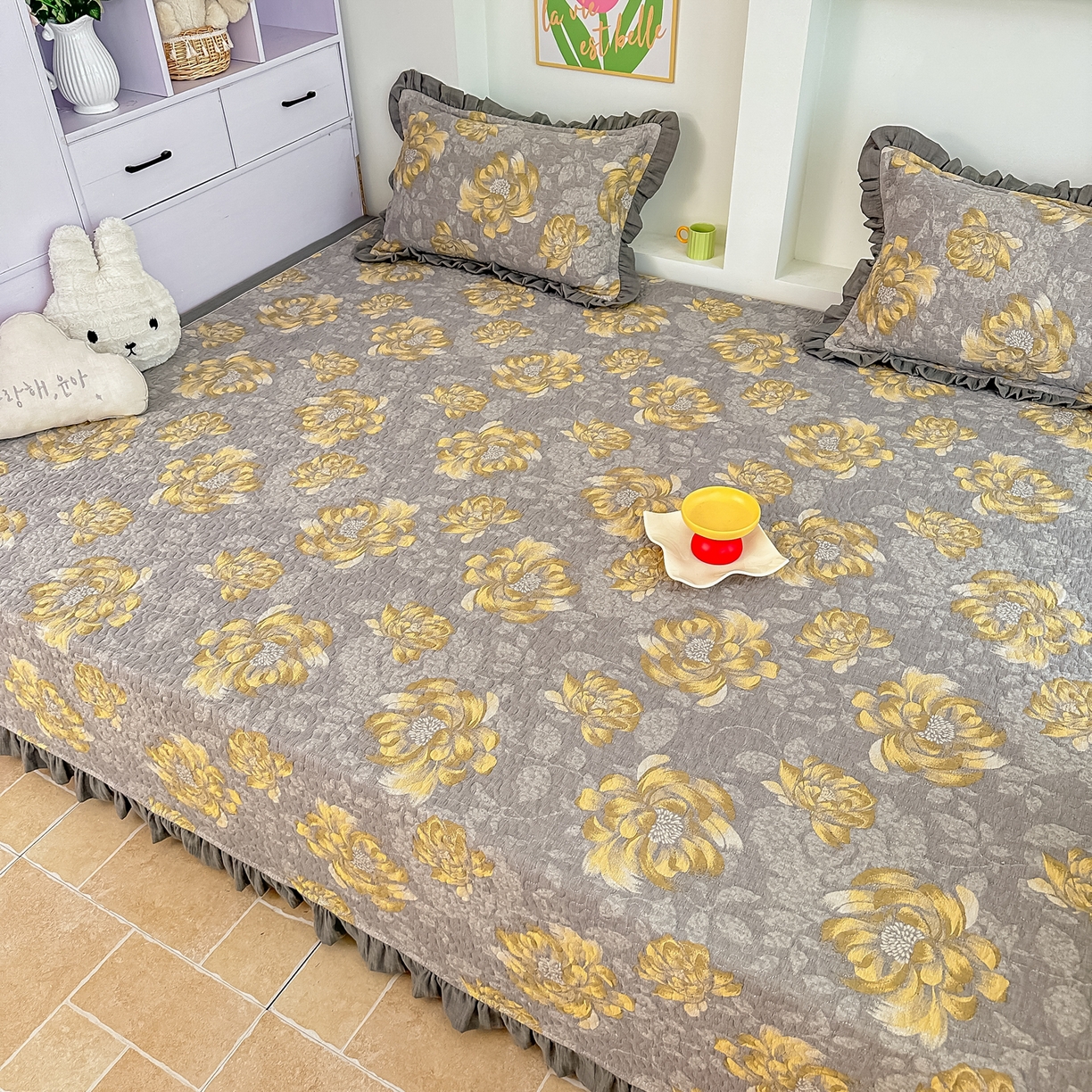 91家纺网 家纺一手货源 找家纺 手艺人家纺 2026新款双层纱夹棉防滑床盖炕盖-第三批 A30