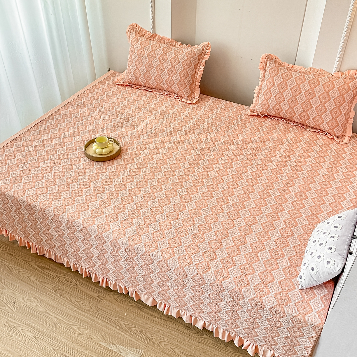 91家纺网 家纺一手货源 找家纺 手艺人家纺 2026新款双层纱夹棉防滑床盖炕盖-第三批 A37