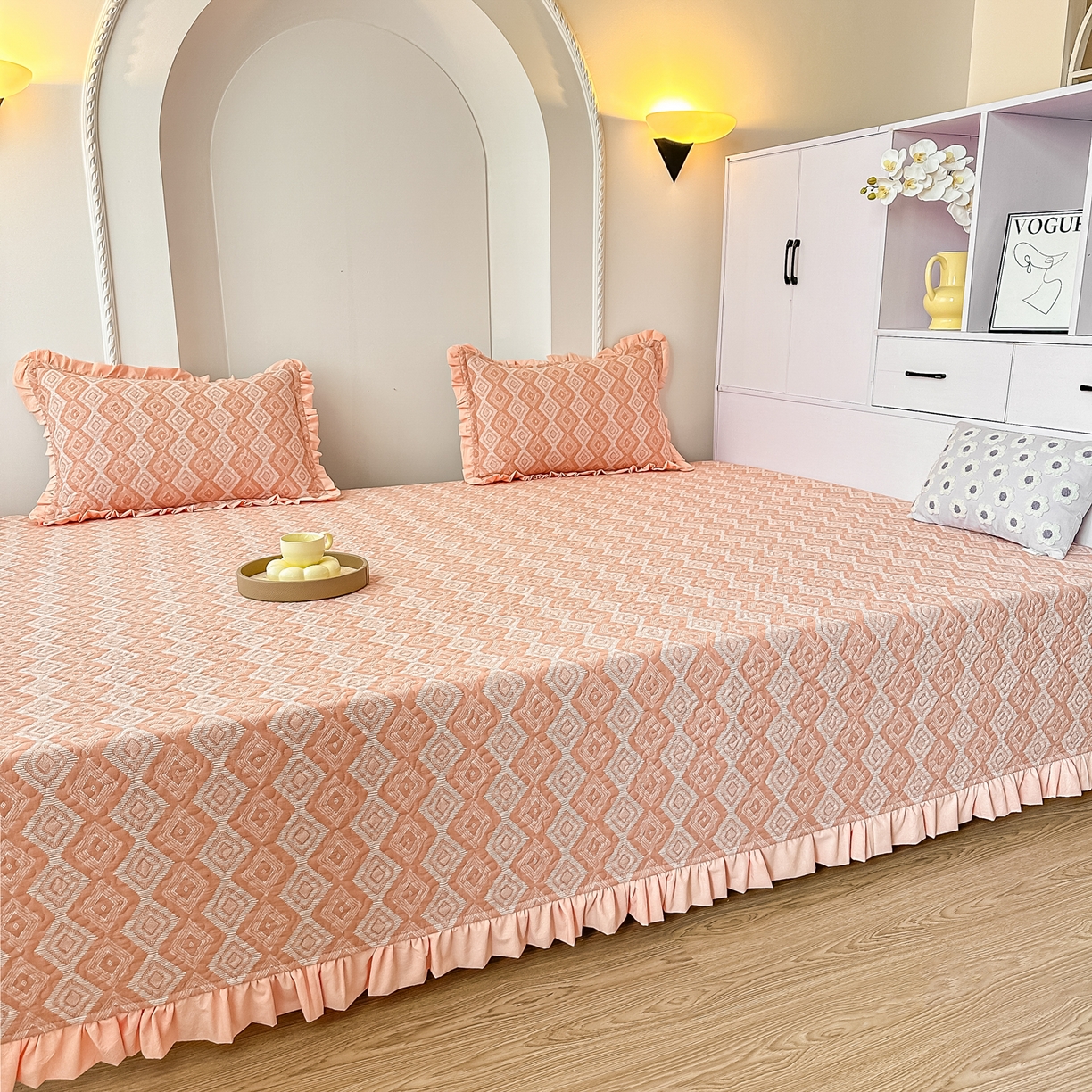 91家纺网 家纺一手货源 找家纺 手艺人家纺 2026新款双层纱夹棉防滑床盖炕盖-第三批 A37