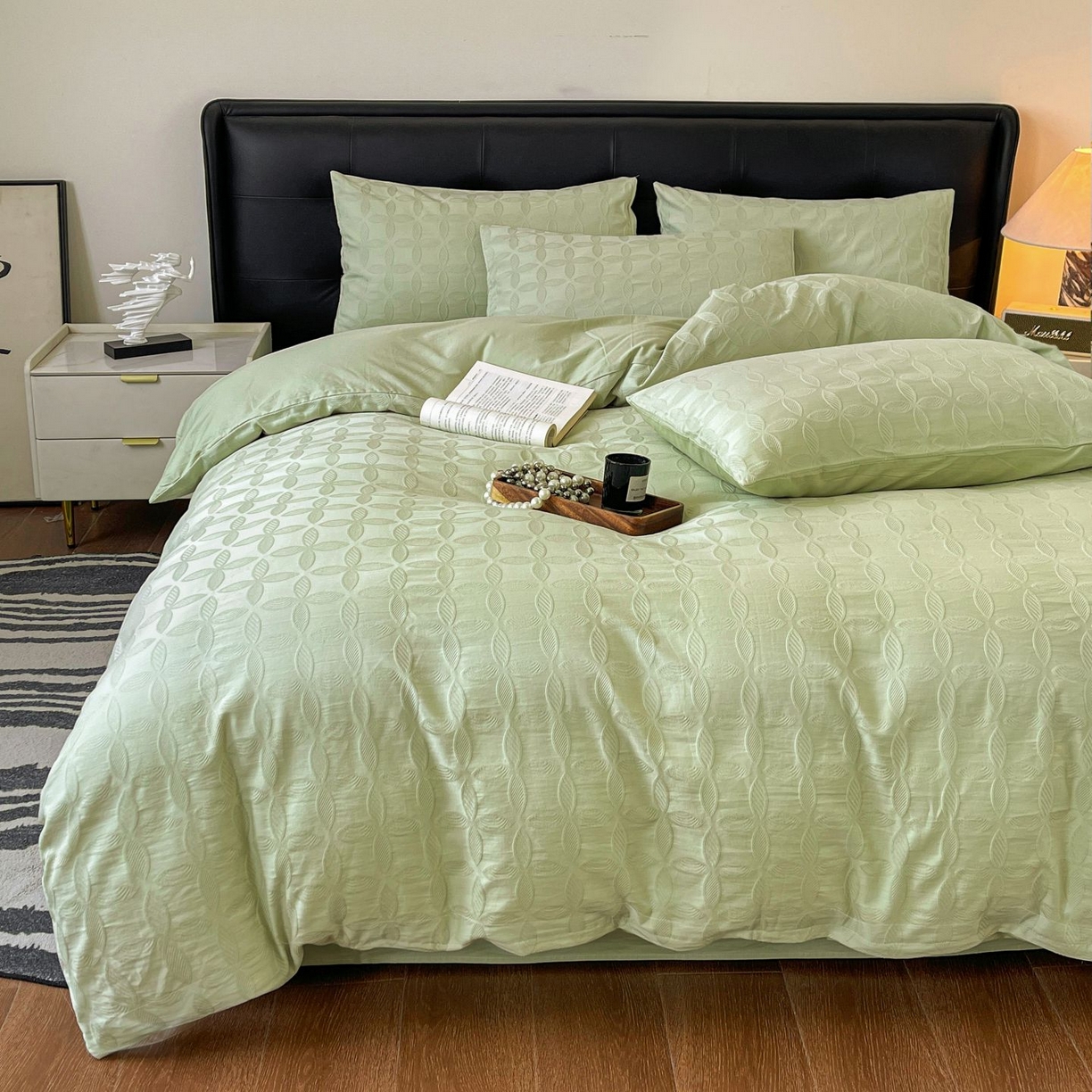 91家纺网 家纺一手货源 找家纺 乐家毛巾被（工厂自产自销） 2026春夏新款全棉60S长绒棉立体厚织提花四件套 翠微