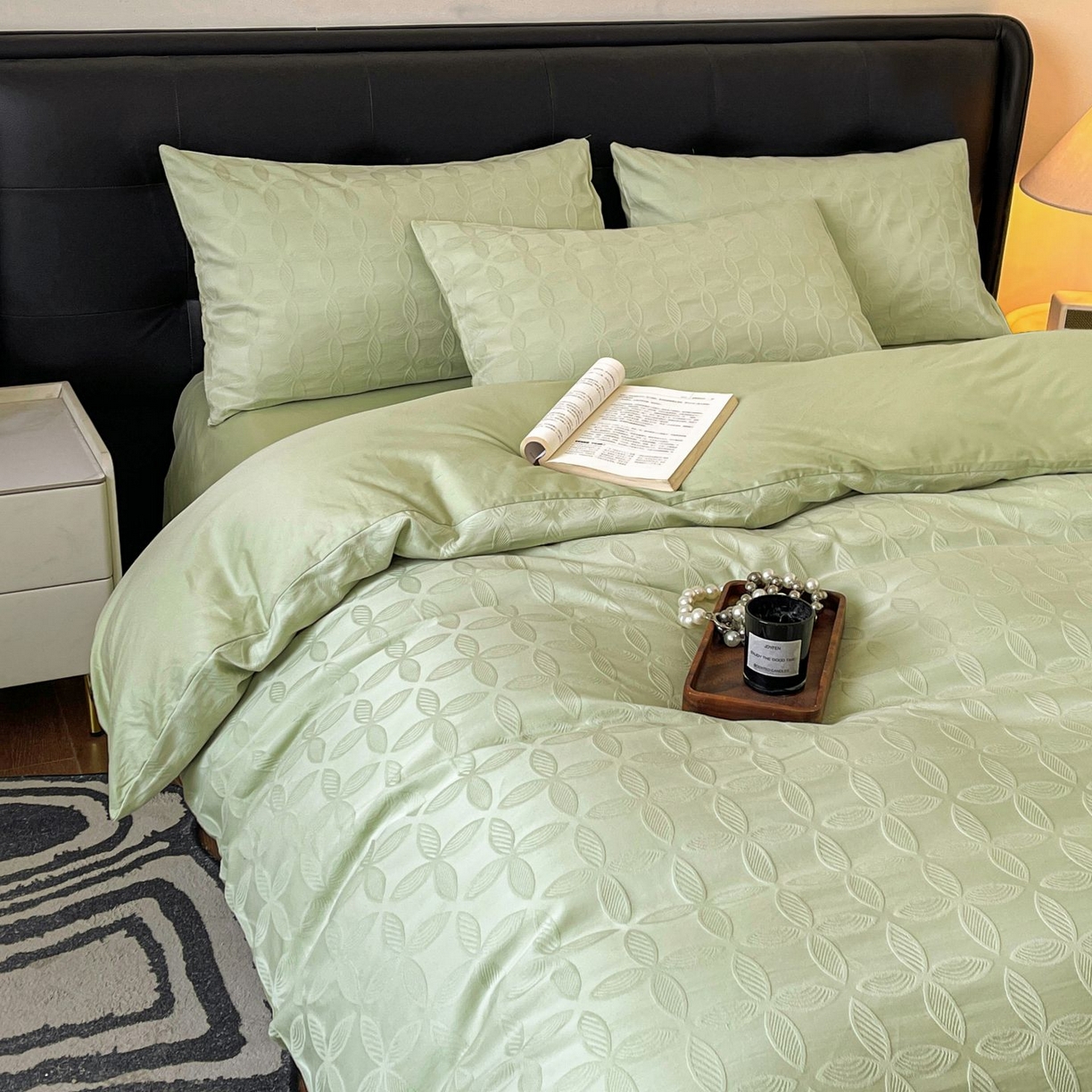 91家纺网 家纺一手货源 找家纺 乐家毛巾被（工厂自产自销） 2026春夏新款全棉60S长绒棉立体厚织提花四件套 翠微