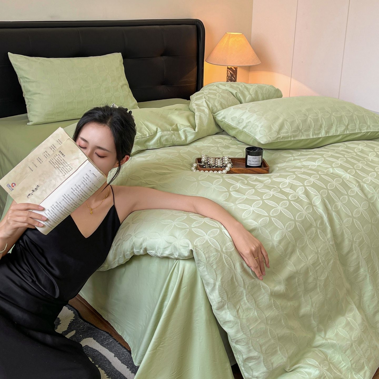 91家纺网 家纺一手货源 找家纺 乐家毛巾被（工厂自产自销） 2026春夏新款全棉60S长绒棉立体厚织提花四件套 翠微