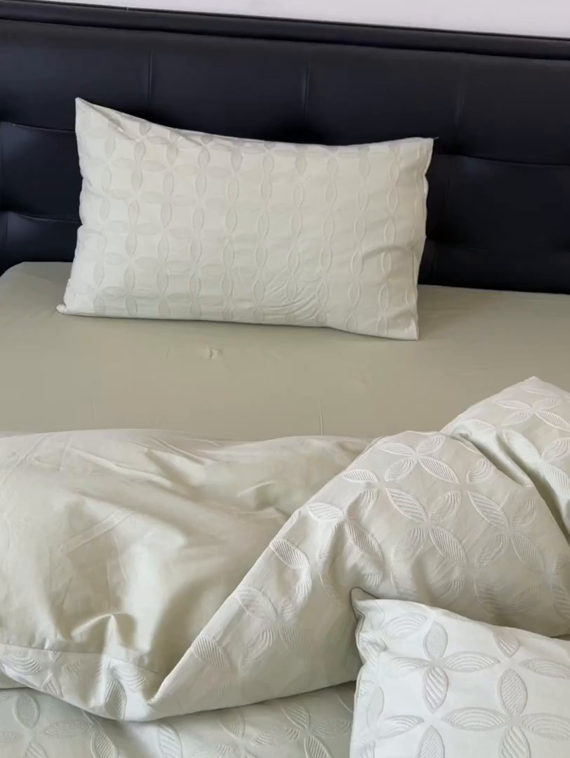 91家纺网 家纺一手货源 找家纺 乐家毛巾被（工厂自产自销） 2026春夏新款全棉60S长绒棉立体厚织提花四件套 翠微