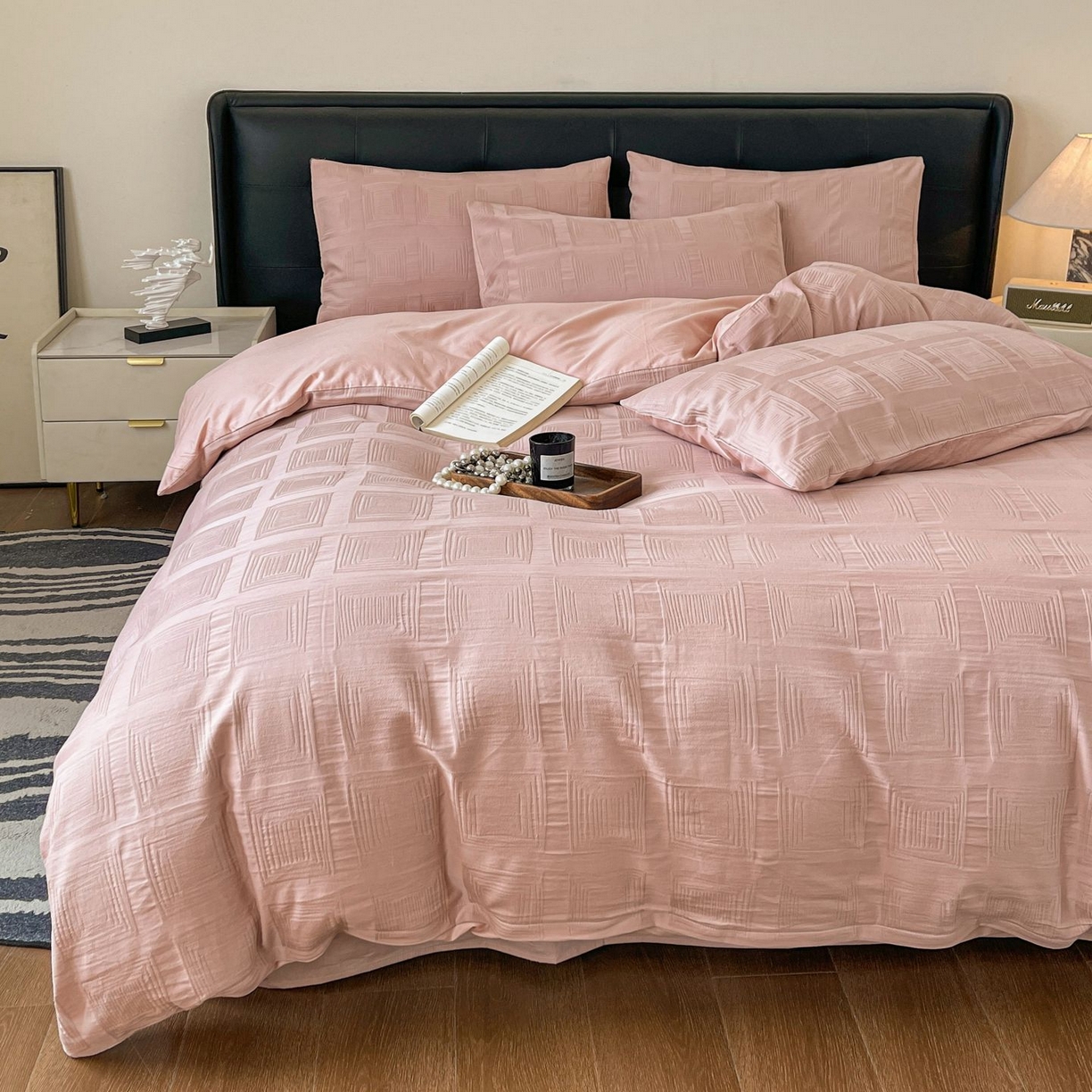 91家纺网 家纺一手货源 找家纺 乐家毛巾被（工厂自产自销） 2026春夏新款全棉60S长绒棉立体厚织提花四件套 叠框