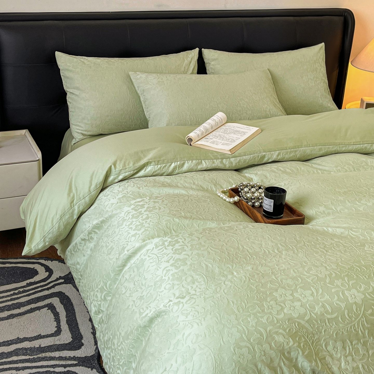 91家纺网 家纺一手货源 找家纺 乐家毛巾被（工厂自产自销） 2026春夏新款全棉60S长绒棉立体厚织提花四件套 篱上花