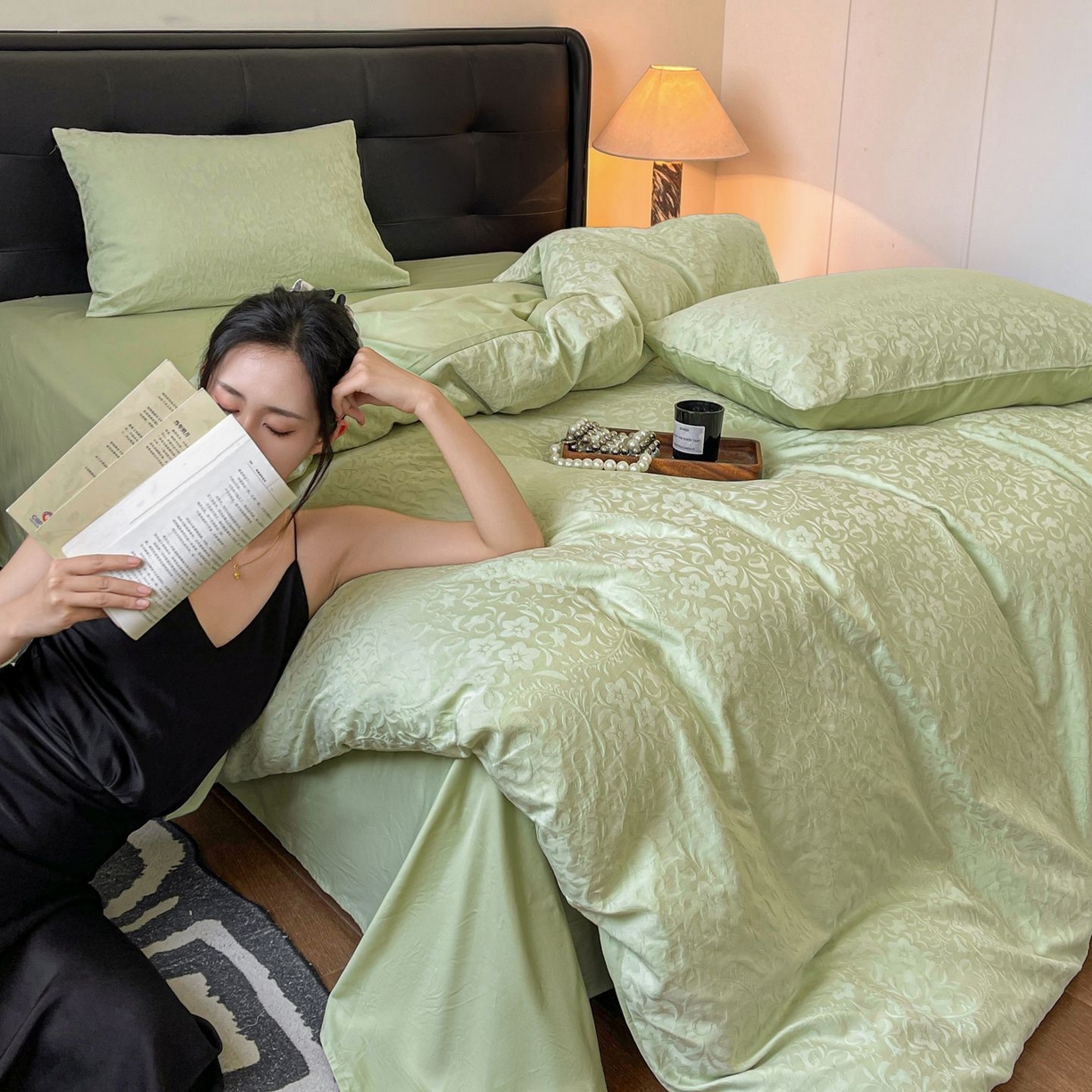 91家纺网 家纺一手货源 找家纺 乐家毛巾被（工厂自产自销） 2026春夏新款全棉60S长绒棉立体厚织提花四件套 篱上花