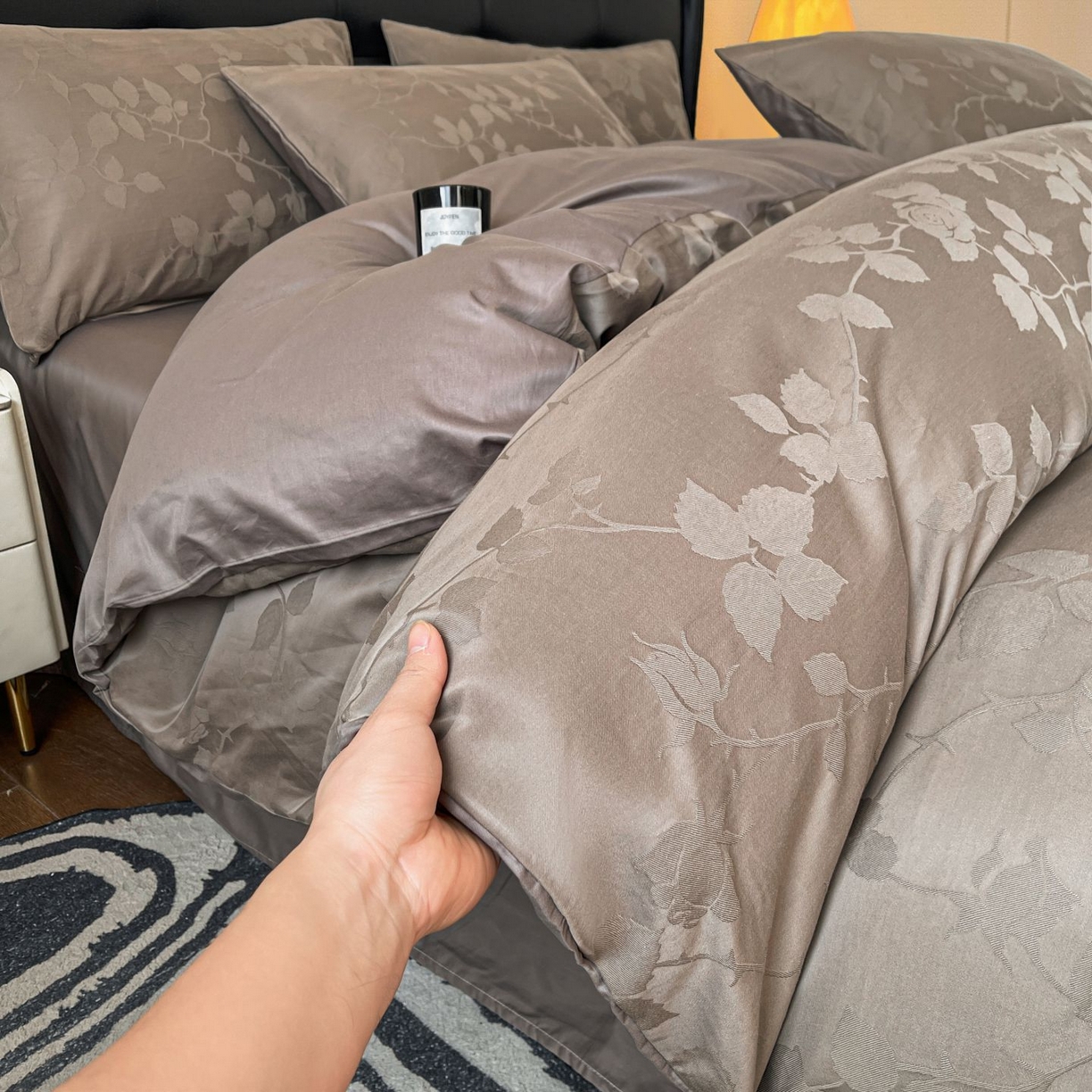 91家纺网 家纺一手货源 找家纺 乐家毛巾被（工厂自产自销） 2026春夏新款全棉60S长绒棉立体厚织提花四件套 露染