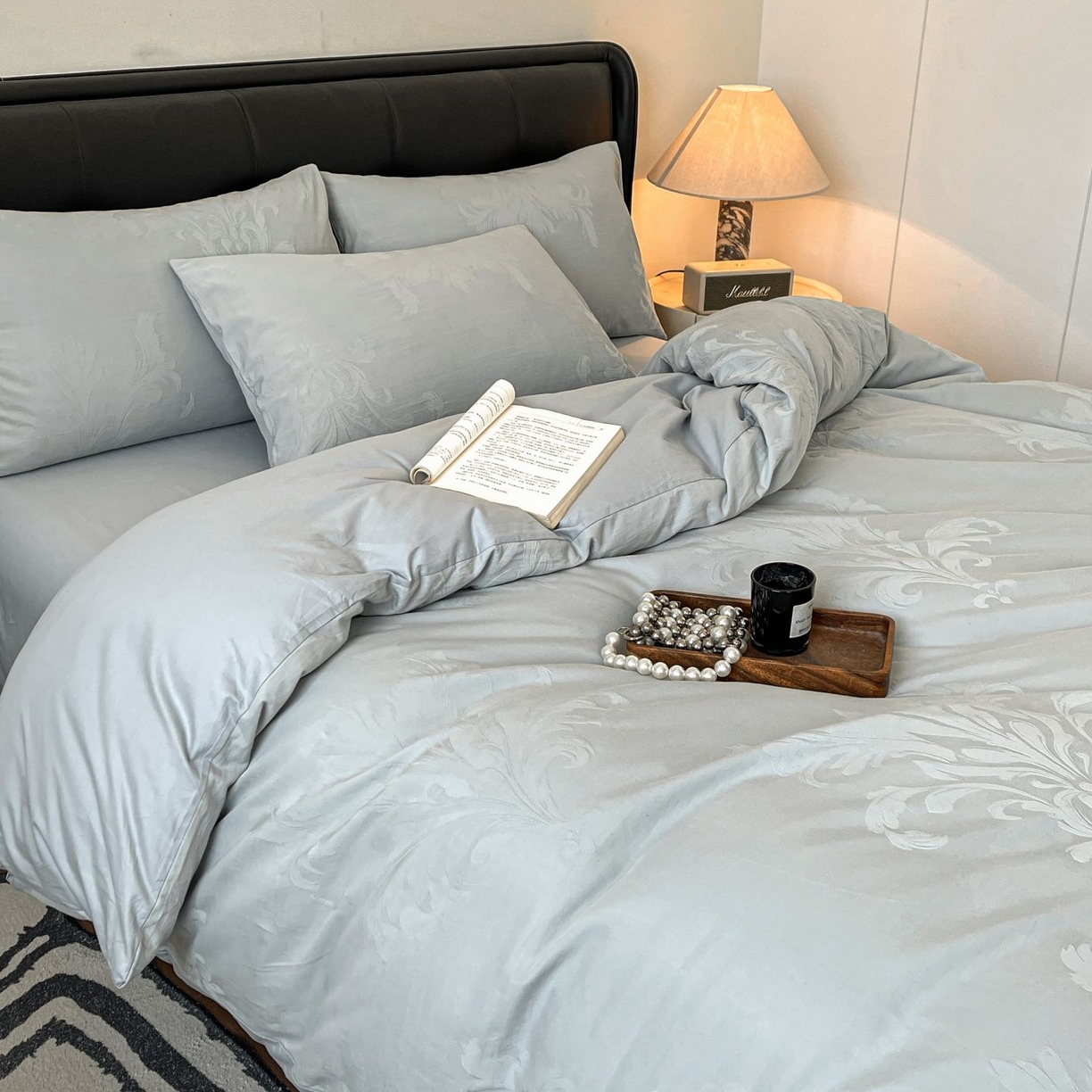 91家纺网 家纺一手货源 找家纺 乐家毛巾被（工厂自产自销） 2026春夏新款全棉60S长绒棉立体厚织提花四件套 掠影