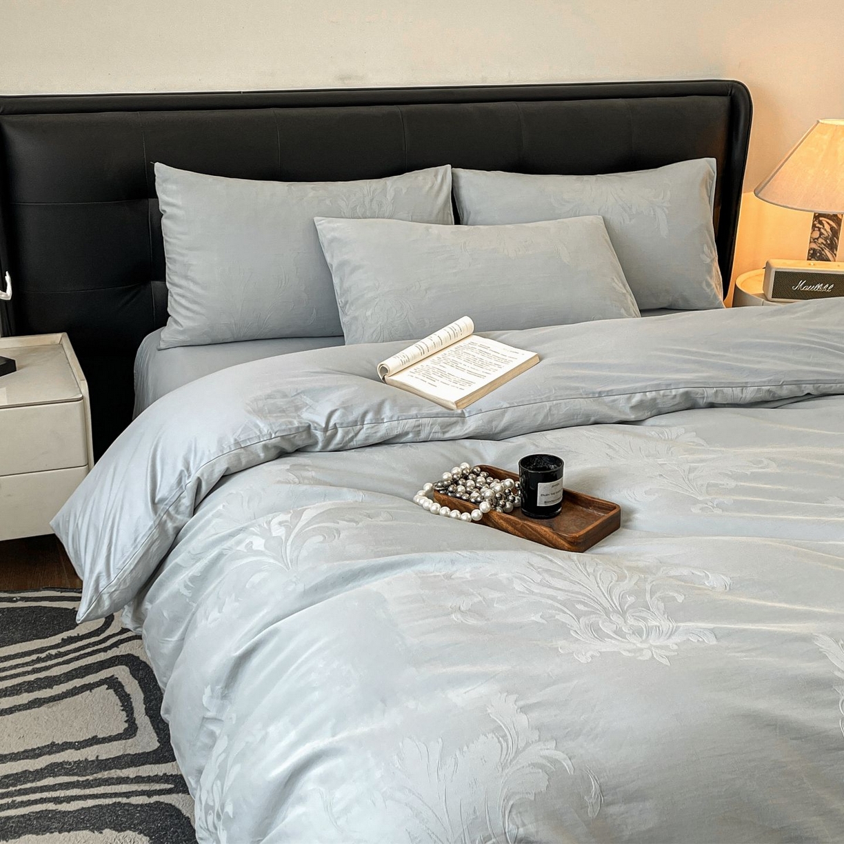 91家纺网 家纺一手货源 找家纺 乐家毛巾被（工厂自产自销） 2026春夏新款全棉60S长绒棉立体厚织提花四件套 掠影