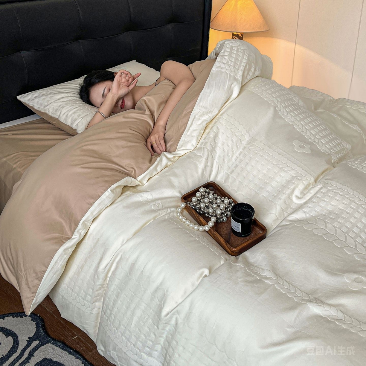 91家纺网 家纺一手货源 找家纺 乐家毛巾被（工厂自产自销） 2026春夏新款全棉60S长绒棉立体厚织提花四件套 落痕