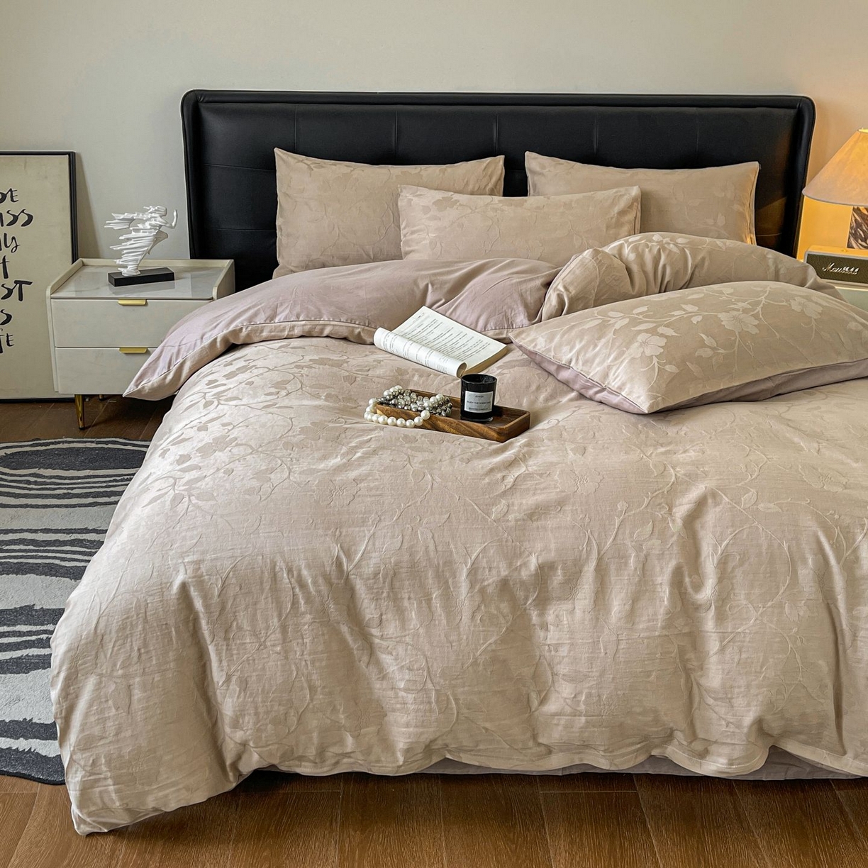 91家纺网 家纺一手货源 找家纺 乐家毛巾被（工厂自产自销） 2026春夏新款全棉60S长绒棉立体厚织提花四件套 蔓延