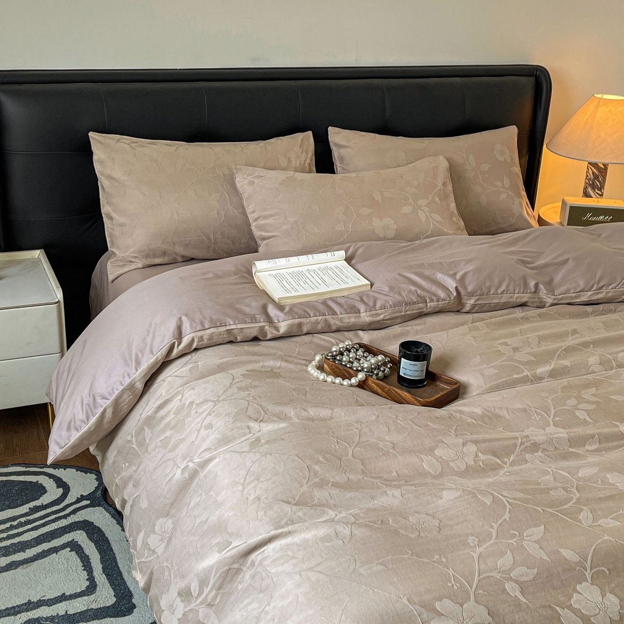 91家纺网 家纺一手货源 找家纺 乐家毛巾被（工厂自产自销） 2026春夏新款全棉60S长绒棉立体厚织提花四件套 蔓延