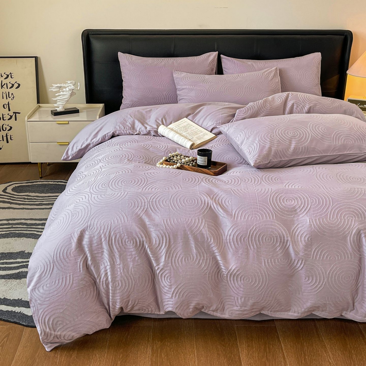 91家纺网 家纺一手货源 找家纺 乐家毛巾被（工厂自产自销） 2026春夏新款全棉60S长绒棉立体厚织提花四件套 眠琴