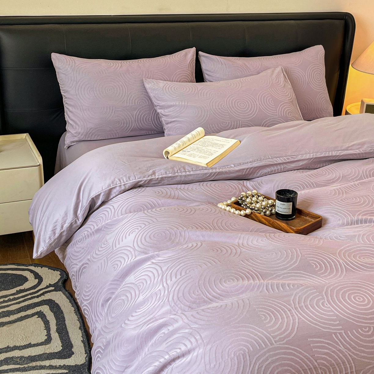 91家纺网 家纺一手货源 找家纺 乐家毛巾被（工厂自产自销） 2026春夏新款全棉60S长绒棉立体厚织提花四件套 眠琴