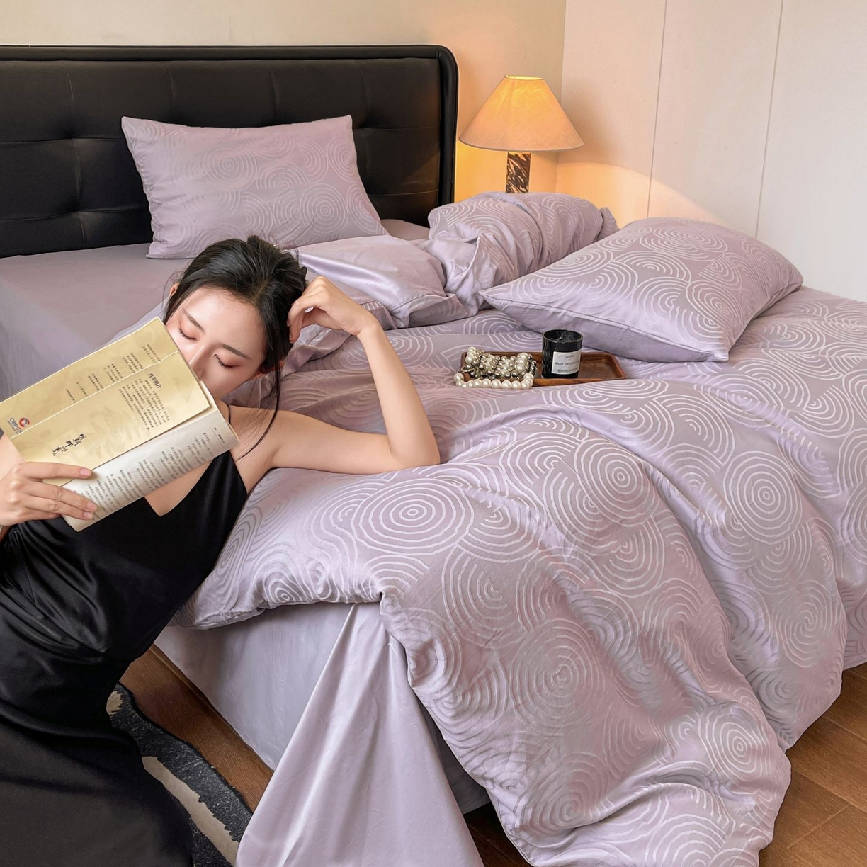 91家纺网 家纺一手货源 找家纺 乐家毛巾被（工厂自产自销） 2026春夏新款全棉60S长绒棉立体厚织提花四件套 眠琴