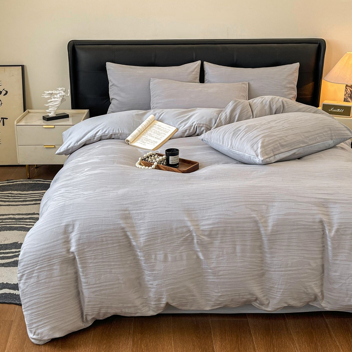 91家纺网 家纺一手货源 找家纺 乐家毛巾被（工厂自产自销） 2026春夏新款全棉60S长绒棉立体厚织提花四件套 年轮