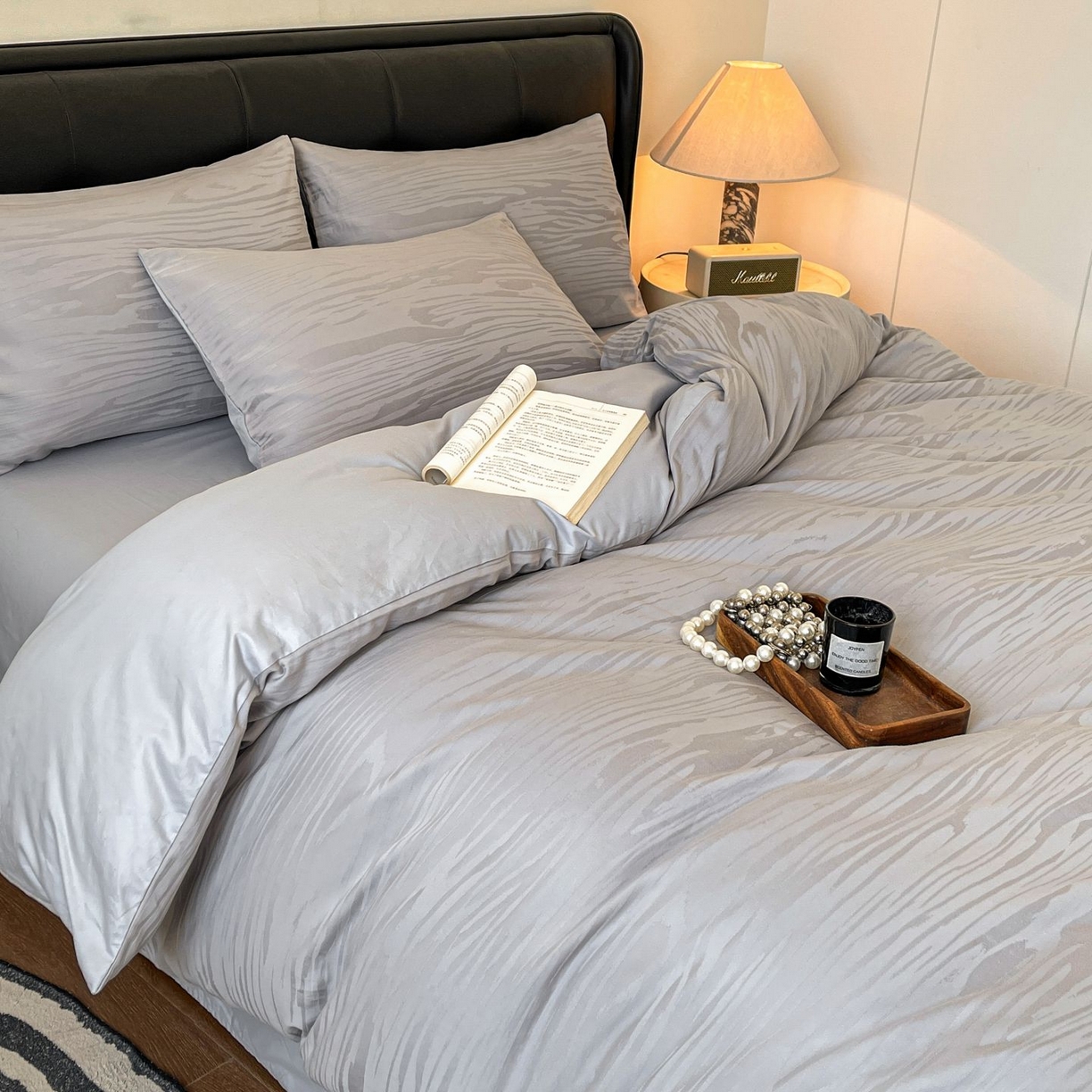 91家纺网 家纺一手货源 找家纺 乐家毛巾被（工厂自产自销） 2026春夏新款全棉60S长绒棉立体厚织提花四件套 年轮