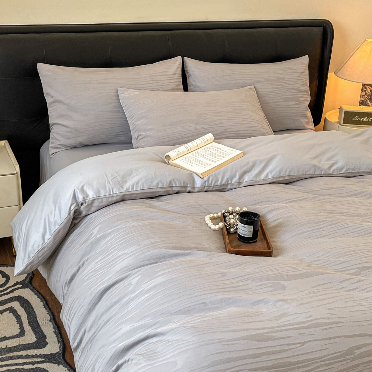 91家纺网 家纺一手货源 找家纺 乐家毛巾被（工厂自产自销） 2026春夏新款全棉60S长绒棉立体厚织提花四件套 年轮