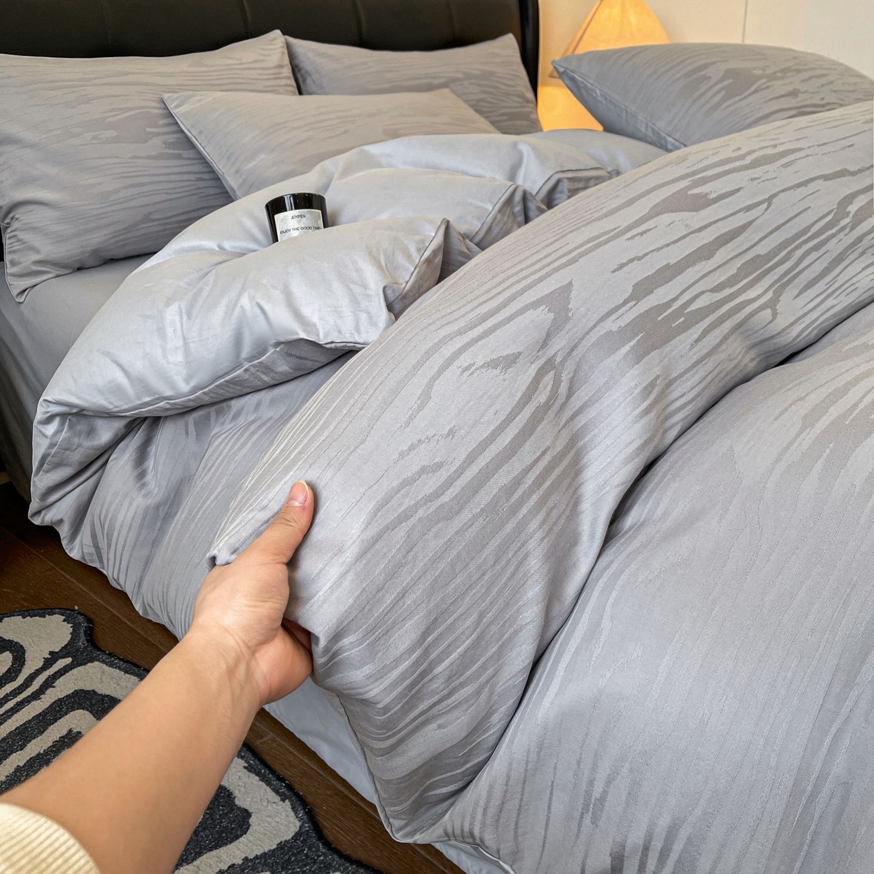 91家纺网 家纺一手货源 找家纺 乐家毛巾被（工厂自产自销） 2026春夏新款全棉60S长绒棉立体厚织提花四件套 年轮