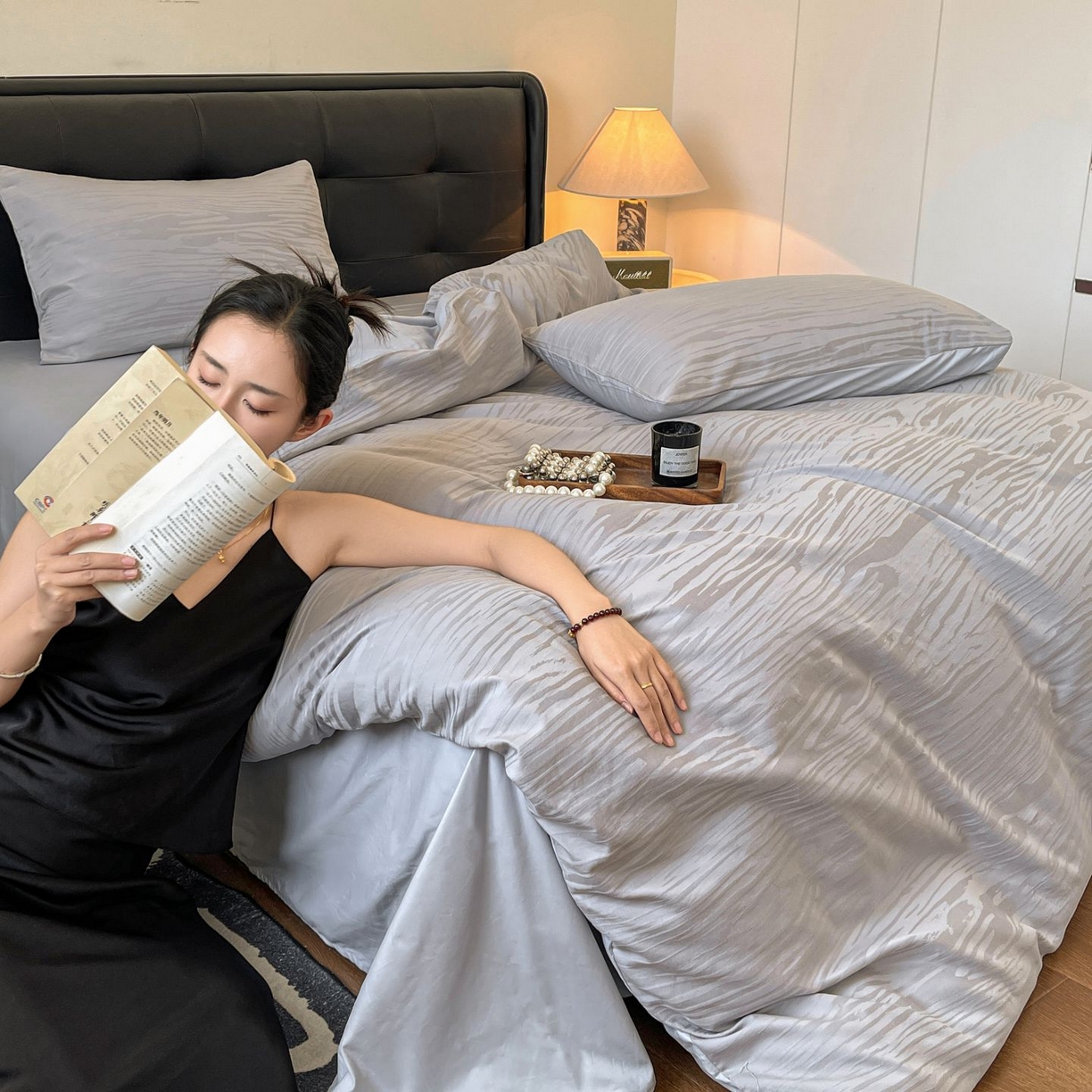 91家纺网 家纺一手货源 找家纺 乐家毛巾被（工厂自产自销） 2026春夏新款全棉60S长绒棉立体厚织提花四件套 年轮