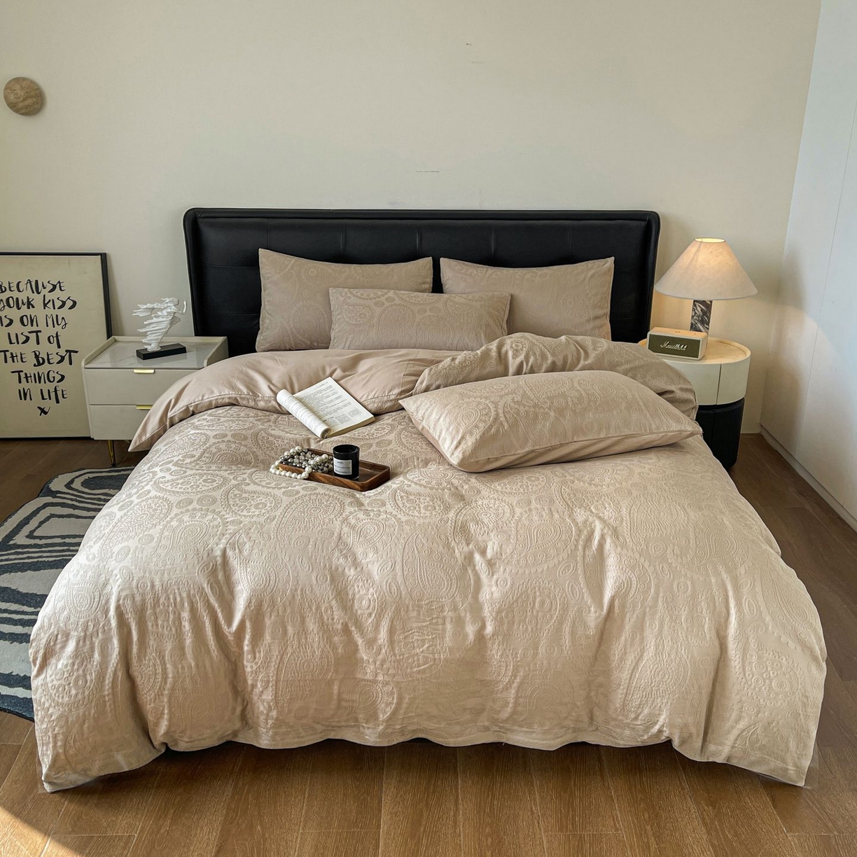 乐家毛巾被（工厂自产自销） 2026春夏新款全棉60S长绒棉立体厚织提花四件套 浅迹