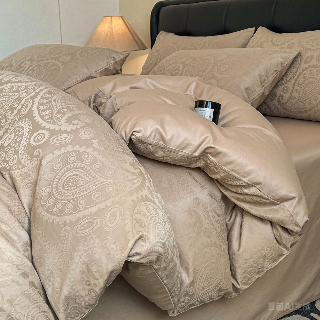 91家纺网 家纺一手货源 找家纺 乐家毛巾被（工厂自产自销） 2026春夏新款全棉60S长绒棉立体厚织提花四件套 浅迹