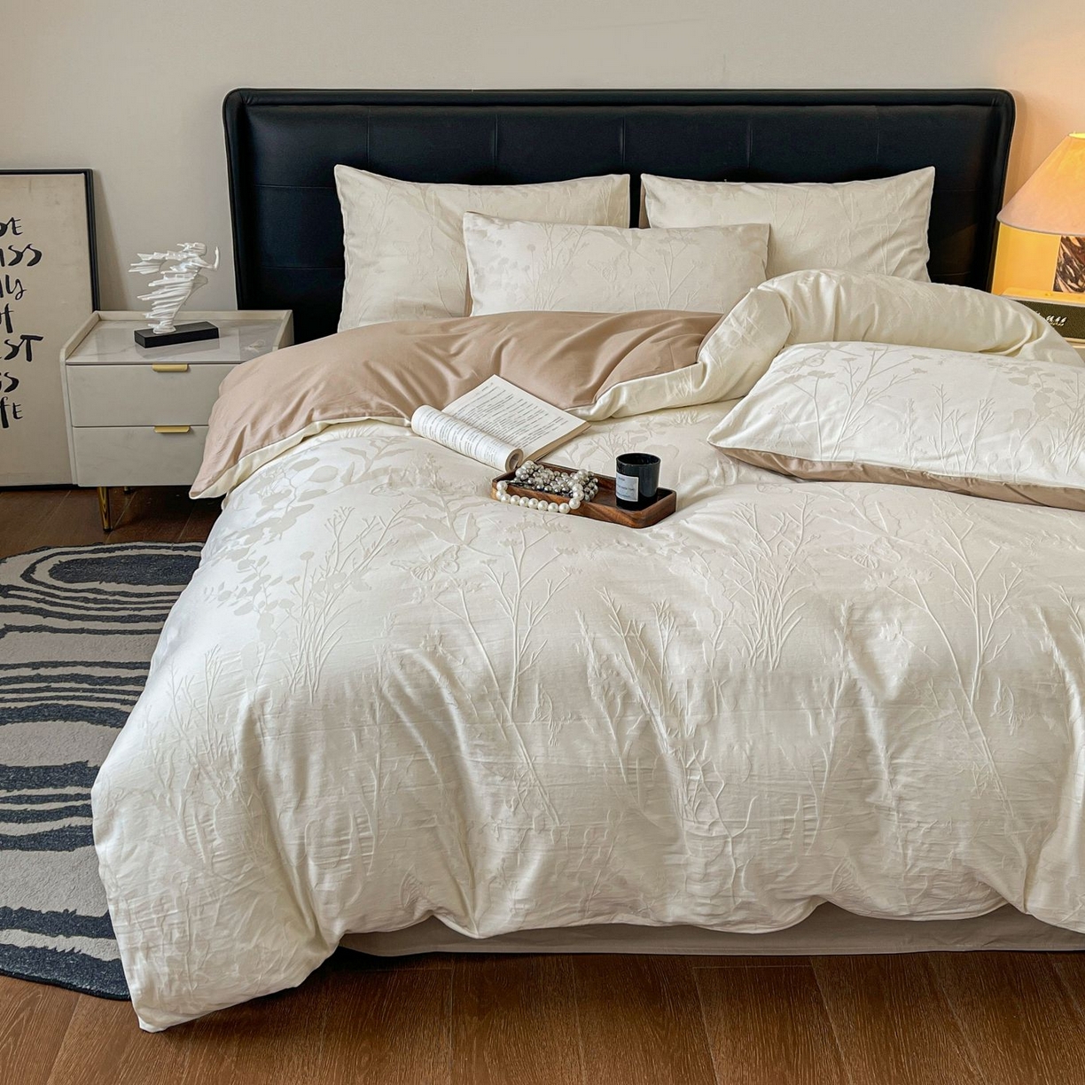 91家纺网 家纺一手货源 找家纺 乐家毛巾被（工厂自产自销） 2026春夏新款全棉60S长绒棉立体厚织提花四件套 素纹