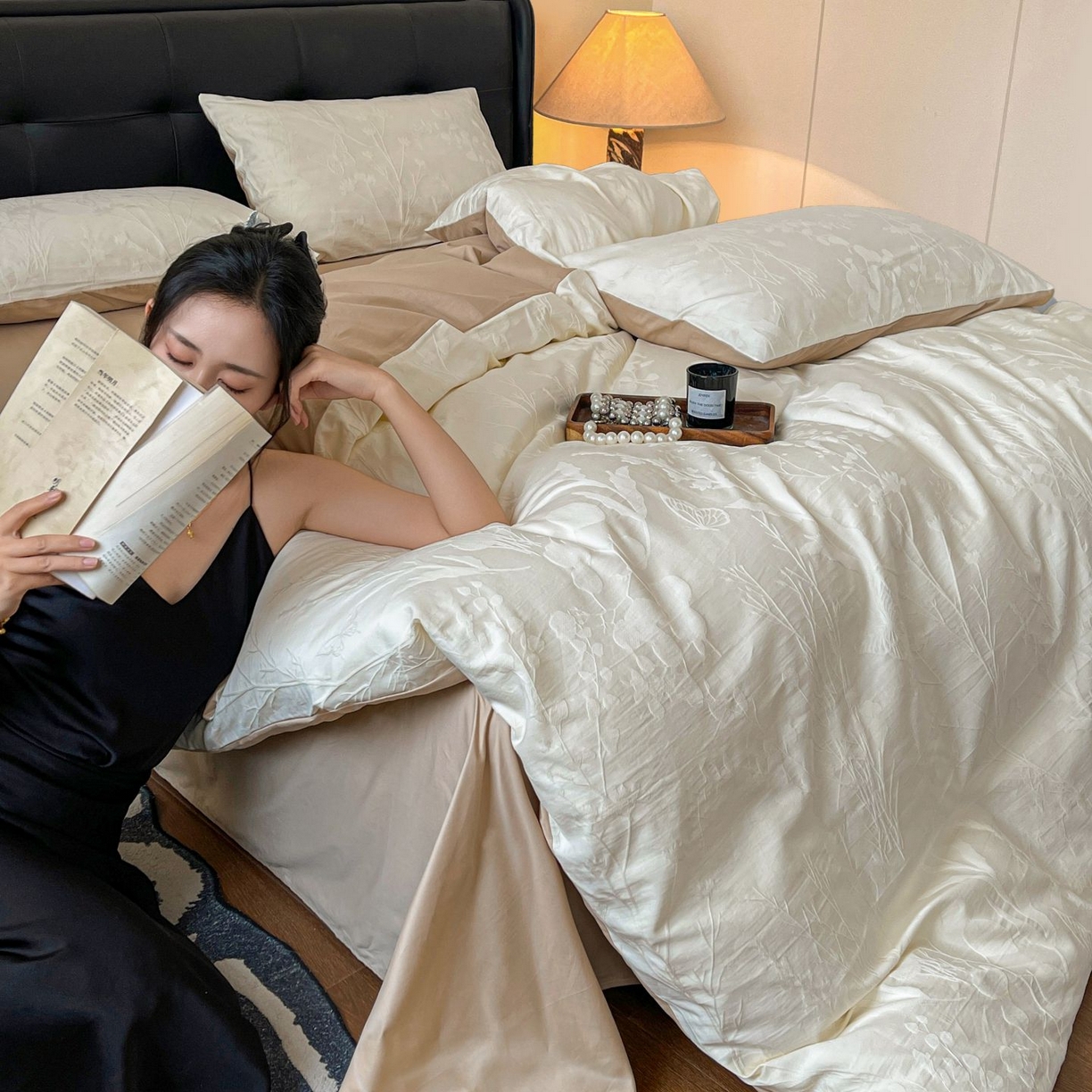 91家纺网 家纺一手货源 找家纺 乐家毛巾被（工厂自产自销） 2026春夏新款全棉60S长绒棉立体厚织提花四件套 素纹