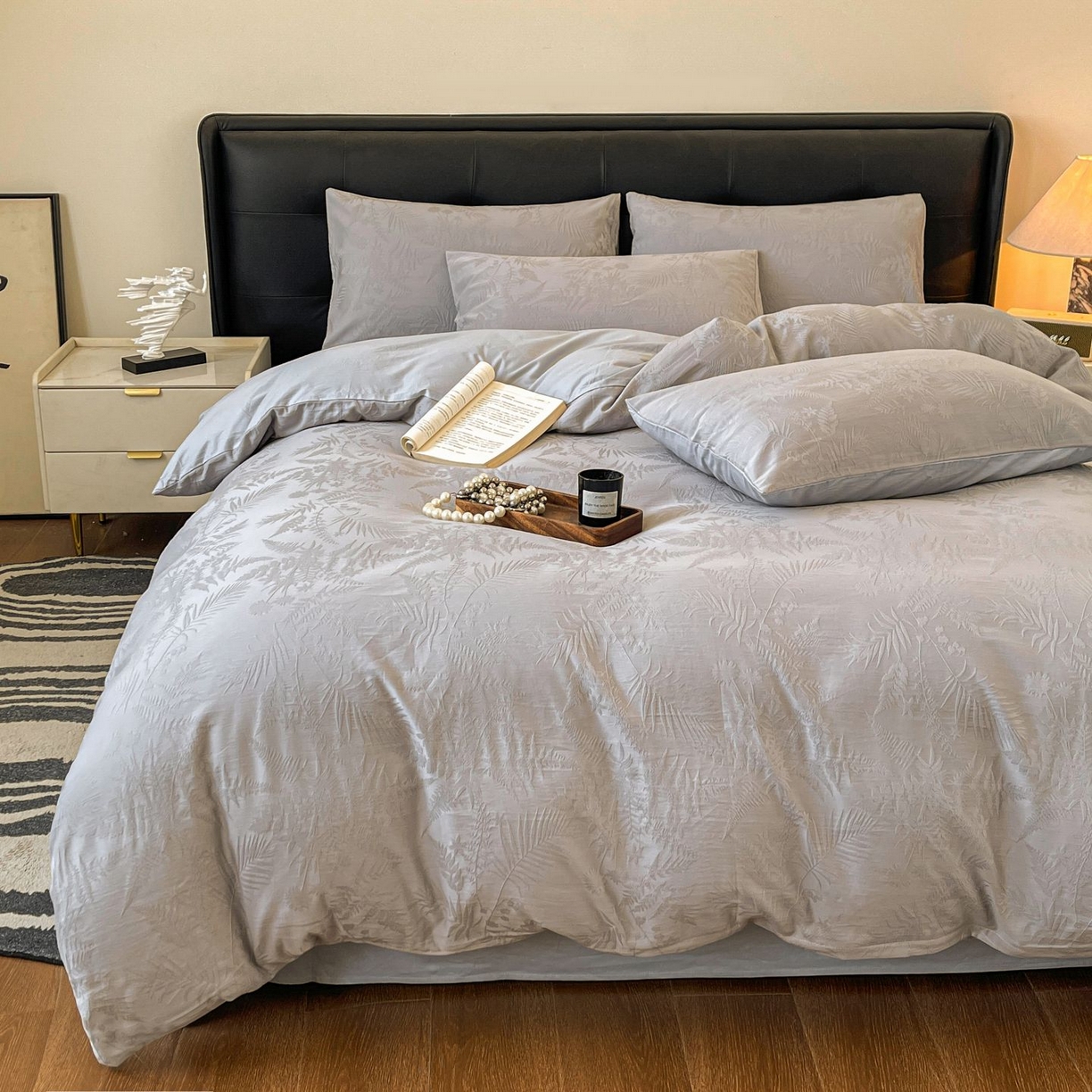 91家纺网 家纺一手货源 找家纺 乐家毛巾被（工厂自产自销） 2026春夏新款全棉60S长绒棉立体厚织提花四件套 碎影